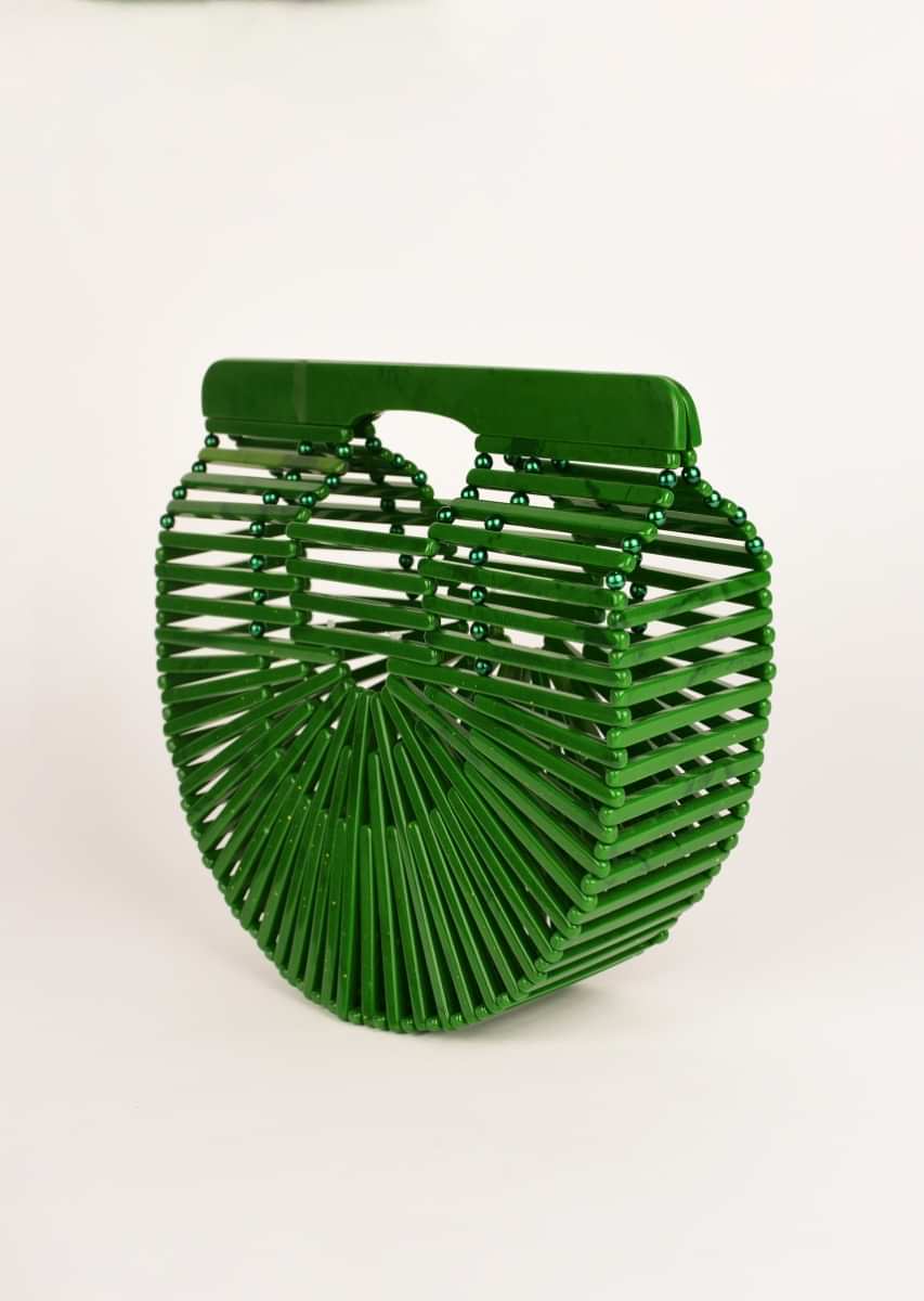 Leaf Green Basket Clutch In Acrylic With Marble Design Online - Kalki Fashion
