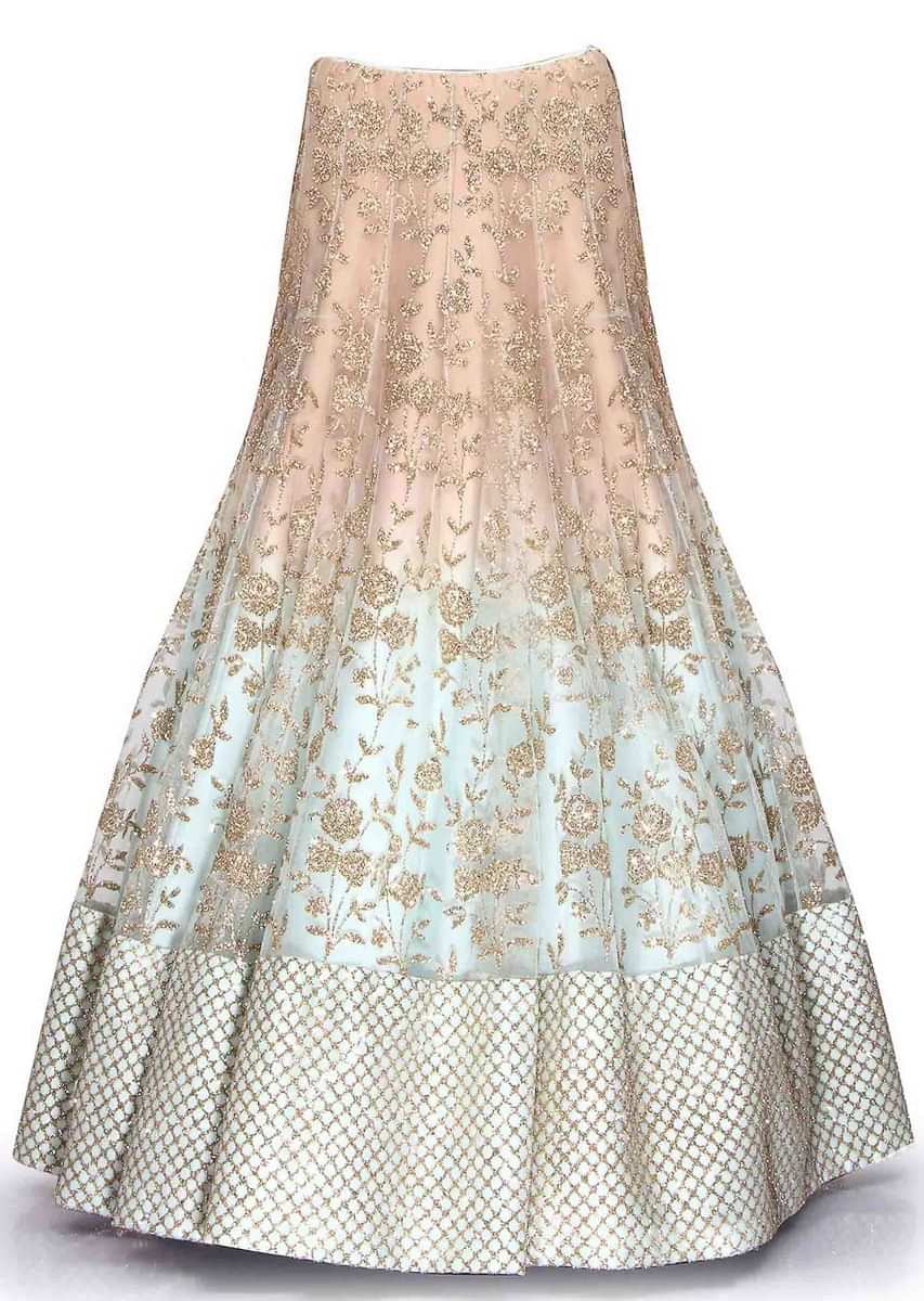 Shaded lehenga in mint and beige enhanced in sequin embroidery only on Kalki