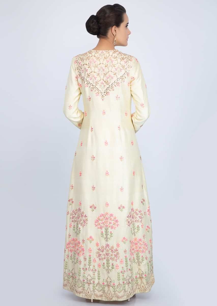 Lemon Yellow Long Suit With Embroidery And Front Slit Matched With Straight Pant Online - Kalki Fashion