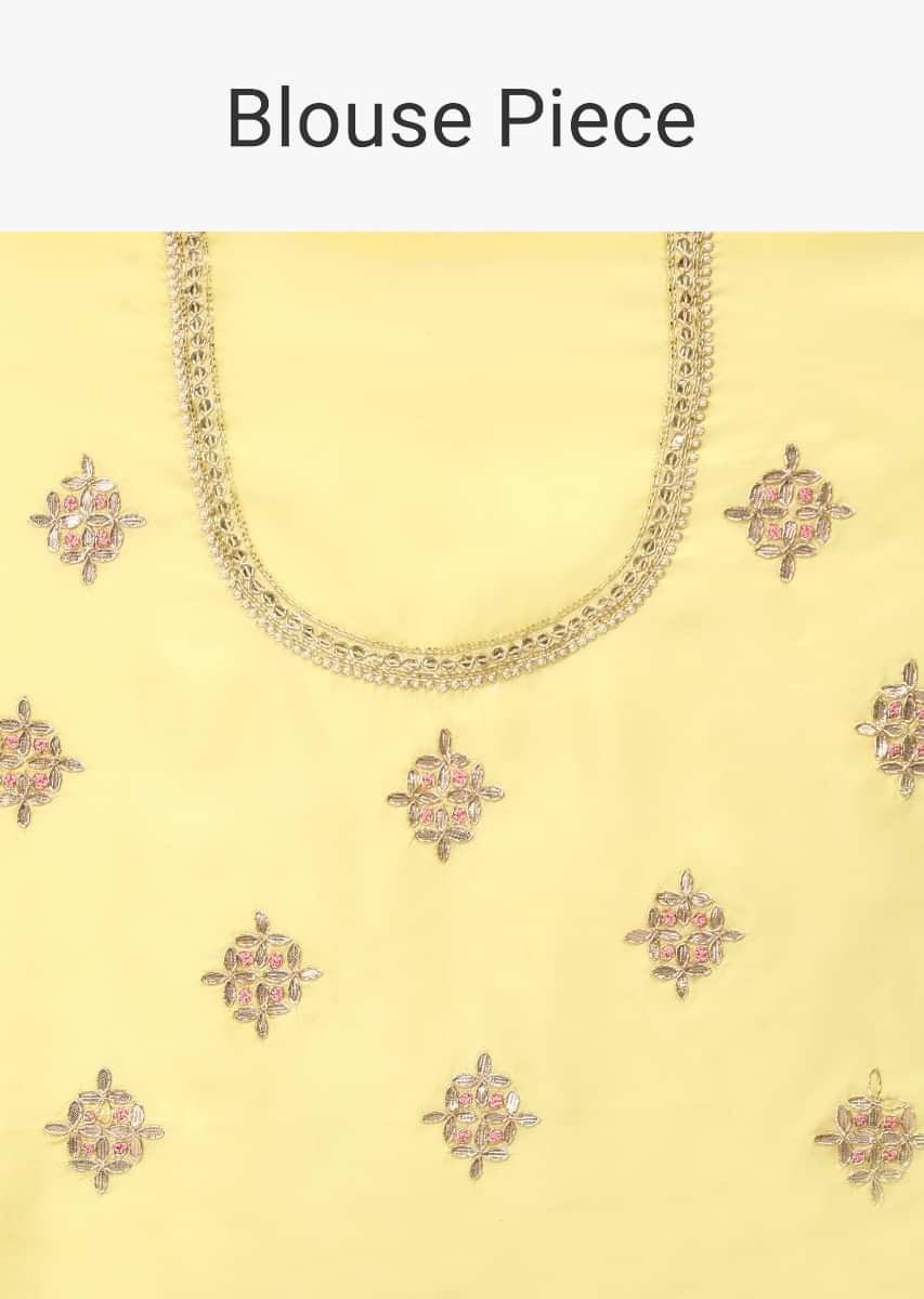 Lemon Yellow Saree In Organza With Gotta Patti And Cut Dana Embroidered Border And Butti Design  
