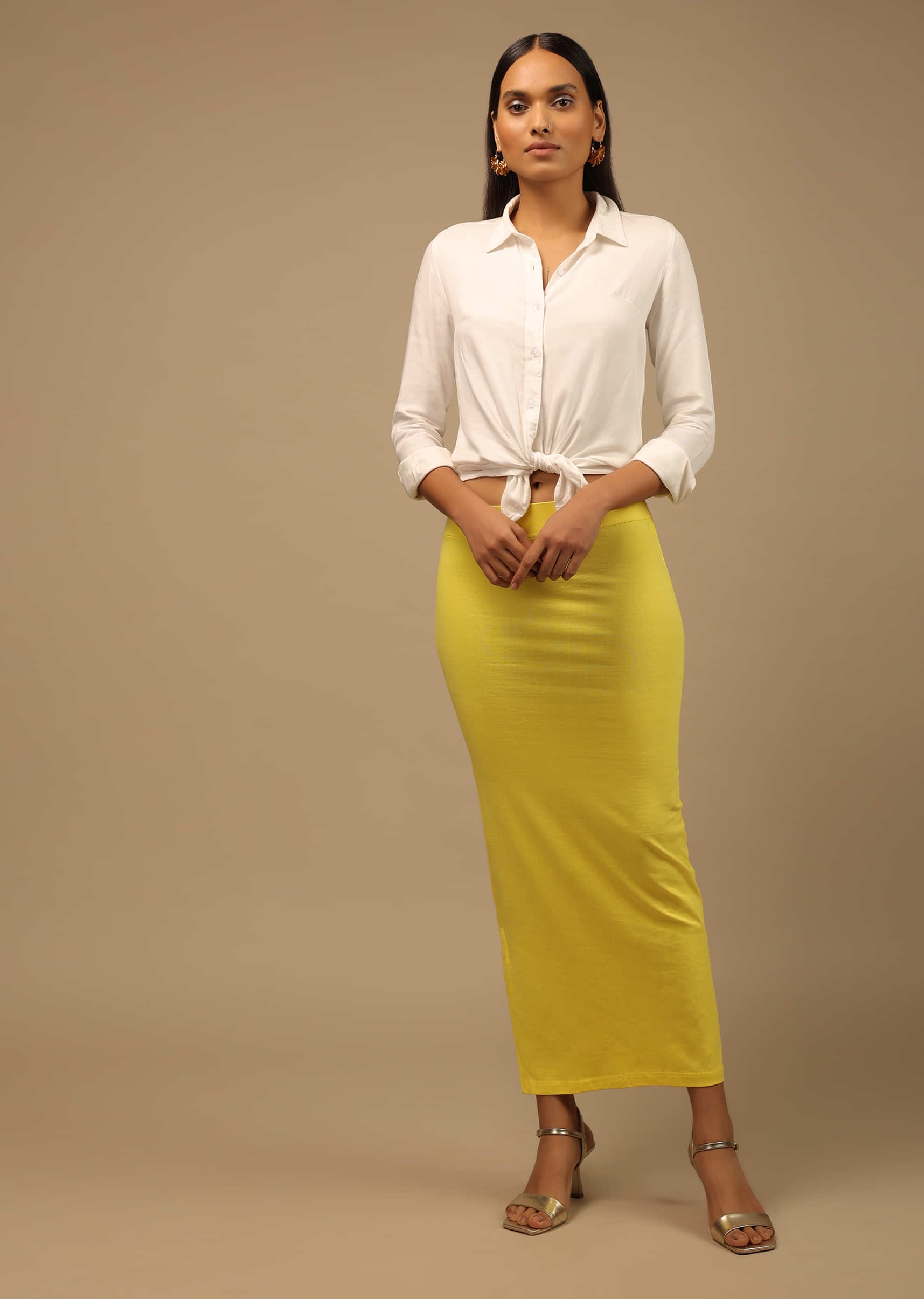 Light yellow lycra cotton saree shapewear - G3-WSP00051