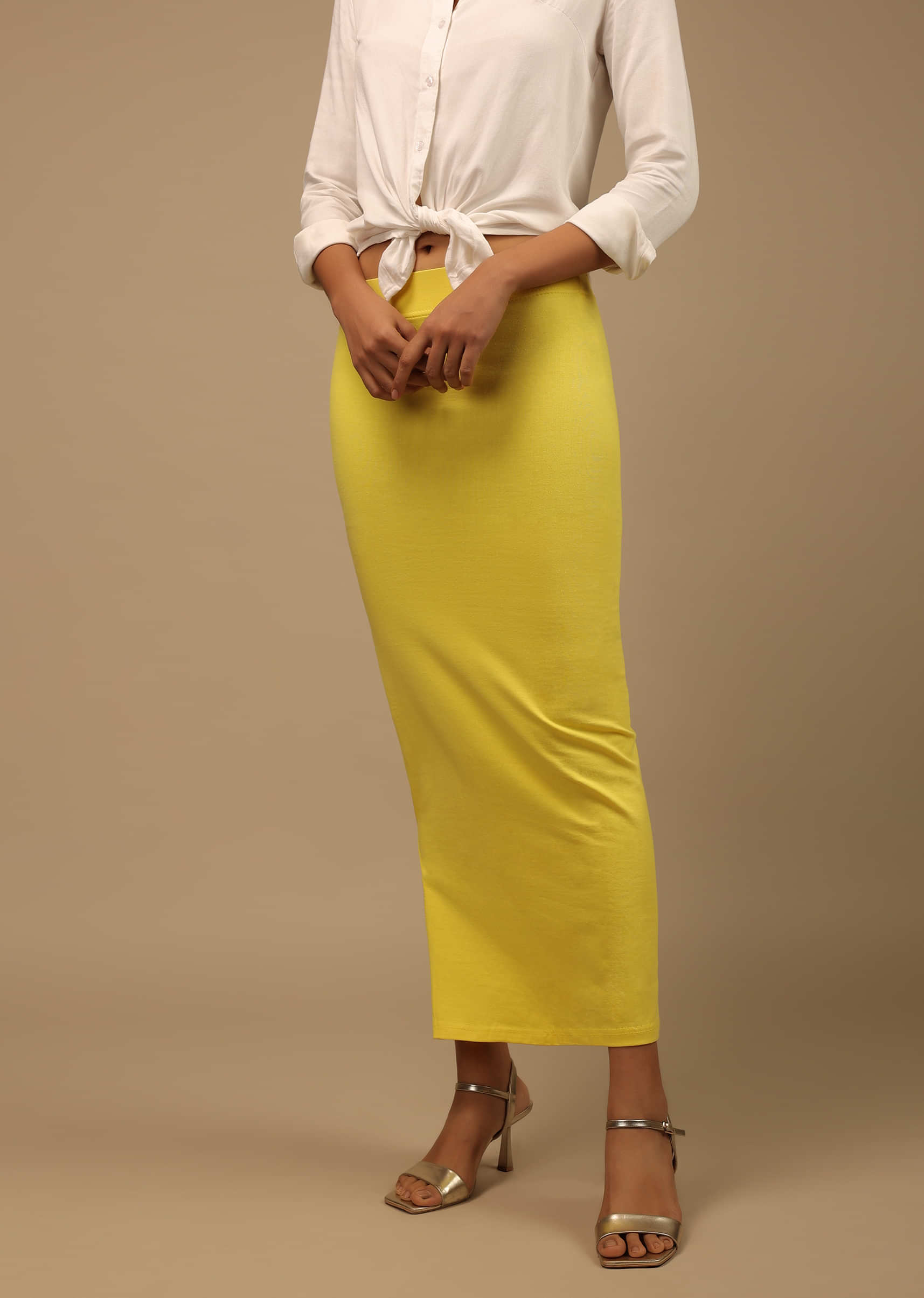 Buy Lemon Yellow Shapewear Saree Petticoat In Cotton Lycra With