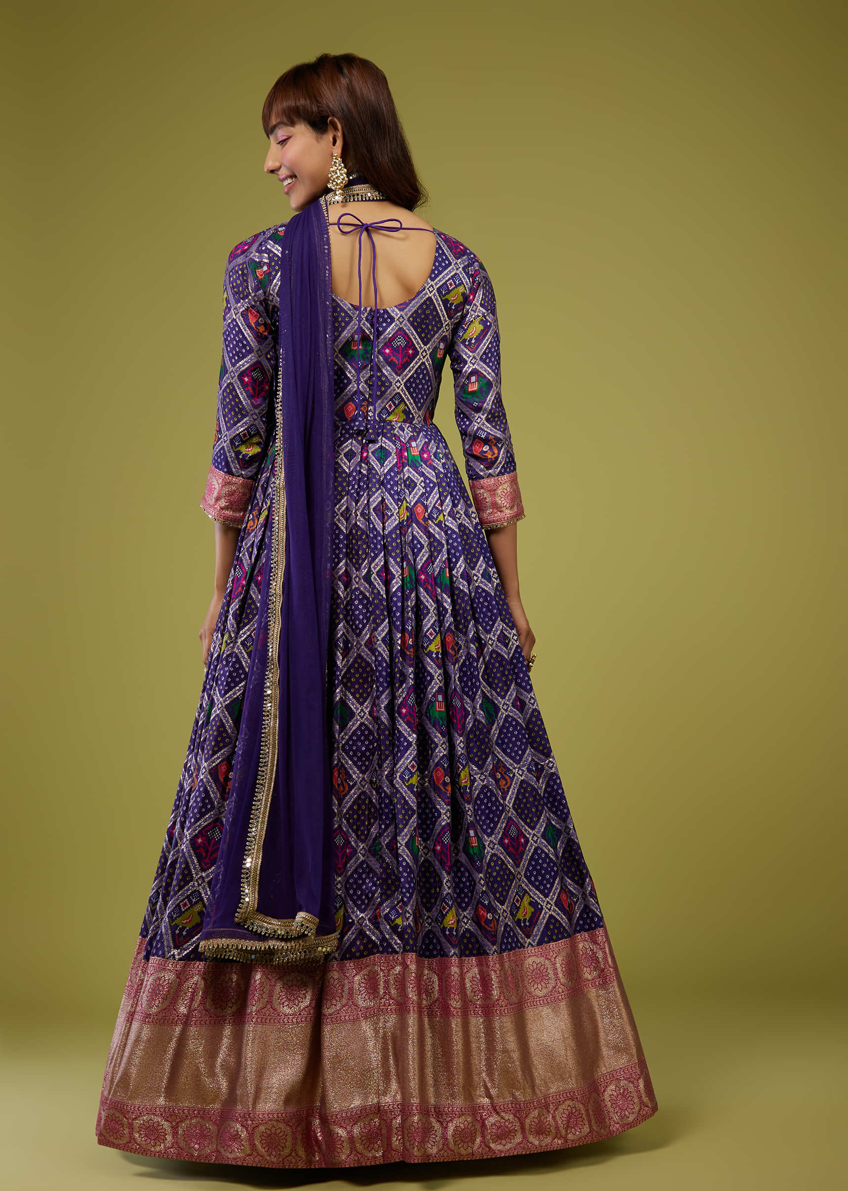Midnight Blue Patola Printed Silk Anarkali Suit With Banarasi Zari