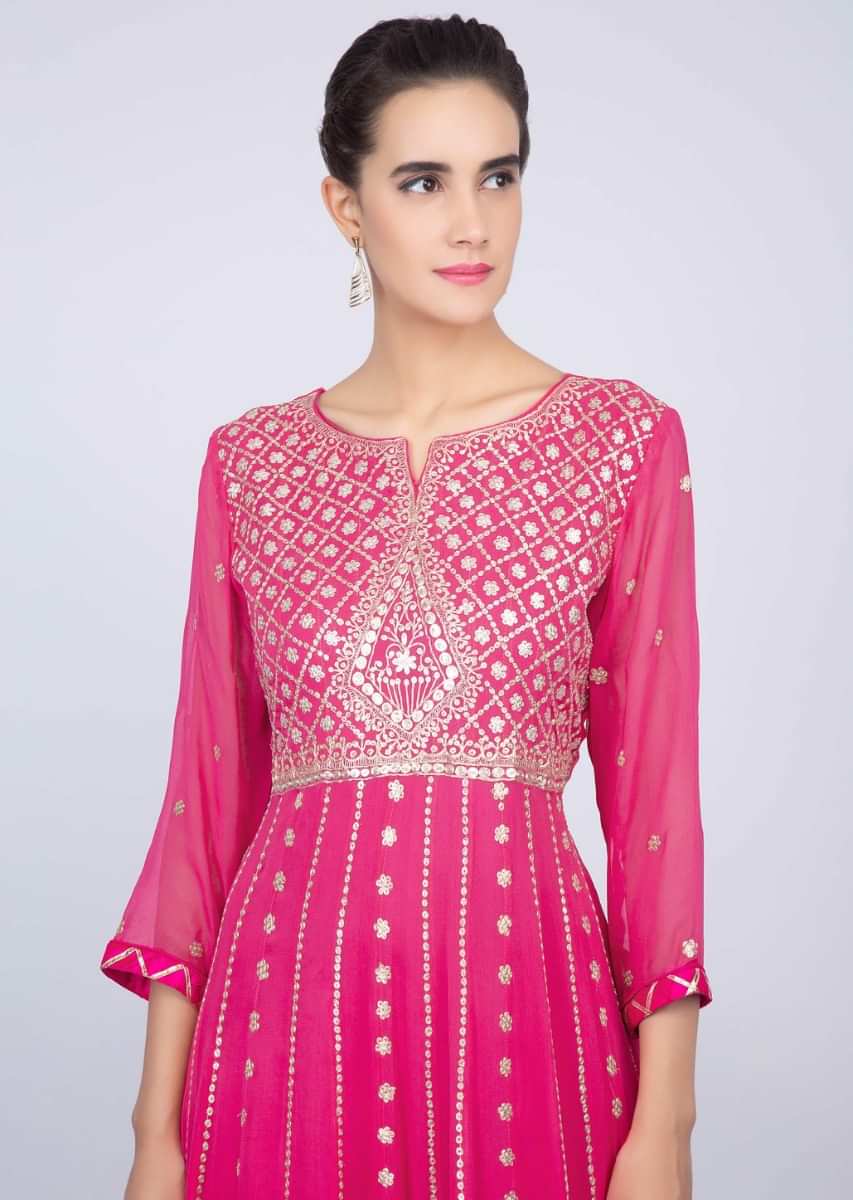 Light Fuchsia Pink Anarkali In Georgette With Zari Work Online - Kalki Fashion