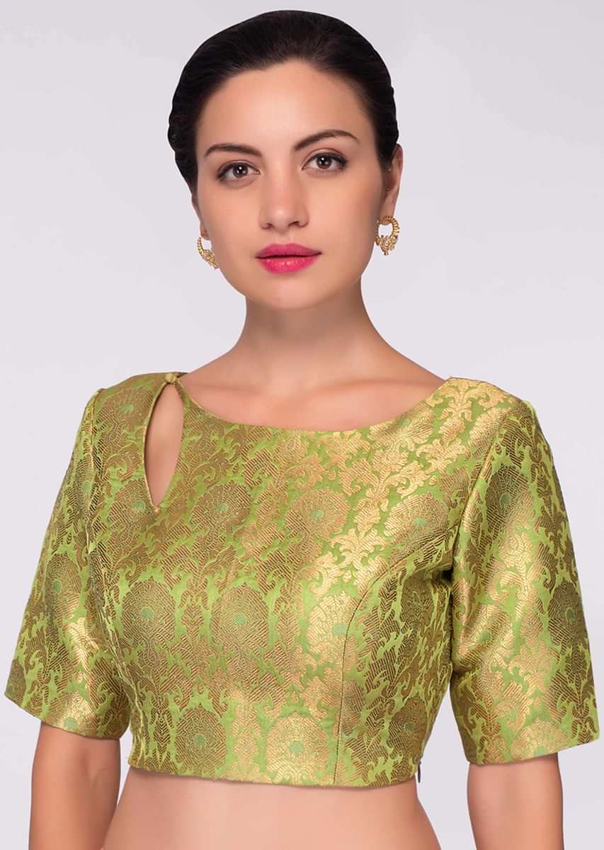 Light green brocade blouse in floral motif