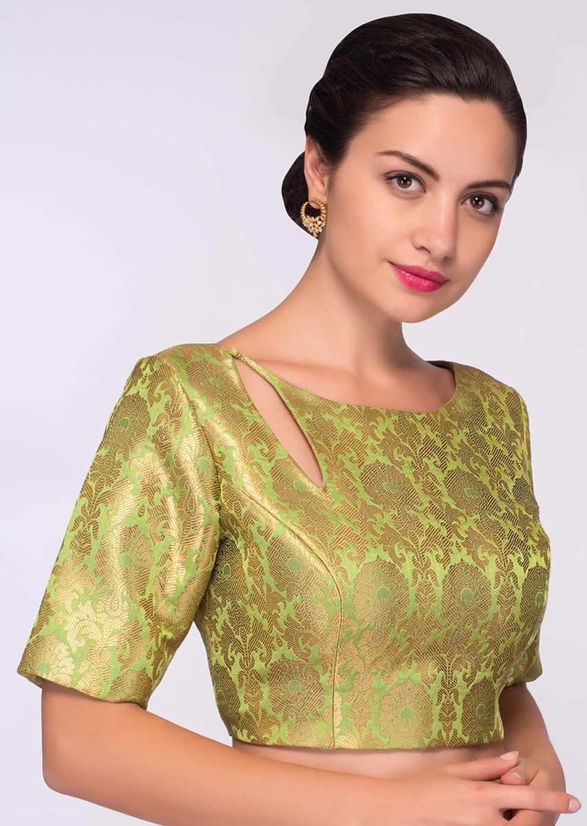 Light green brocade blouse in floral motif