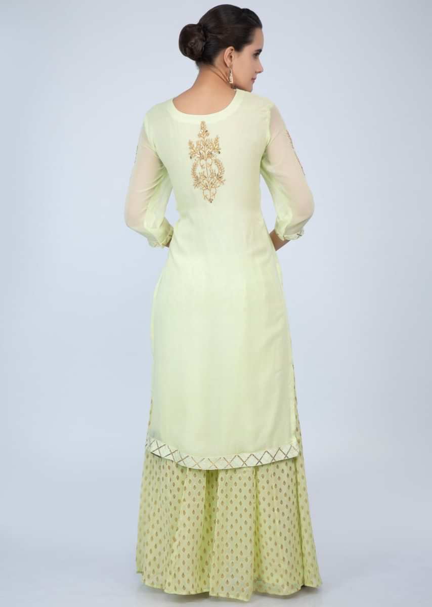 Light Green Palazzo Suit Set In Georgette With Embroidery Online - Kalki Fashion