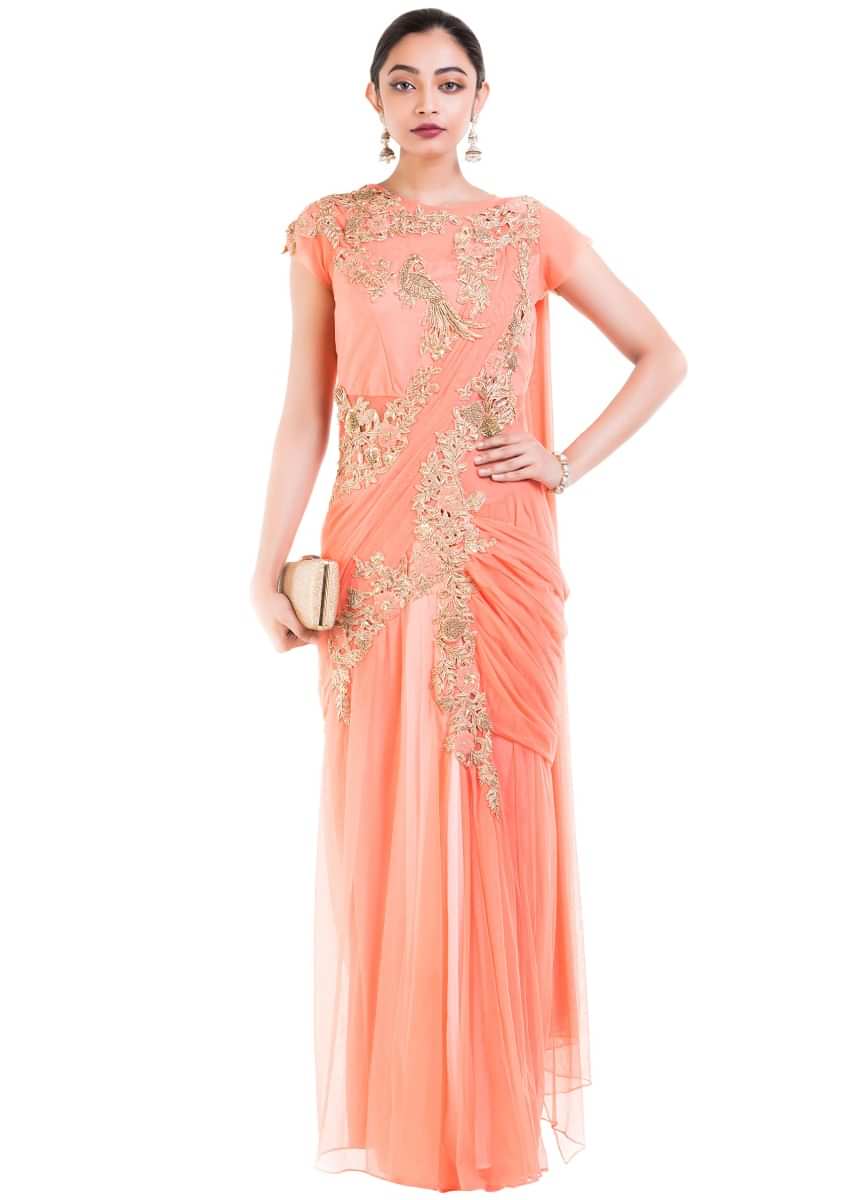 Light Orange Drape Gown Saree