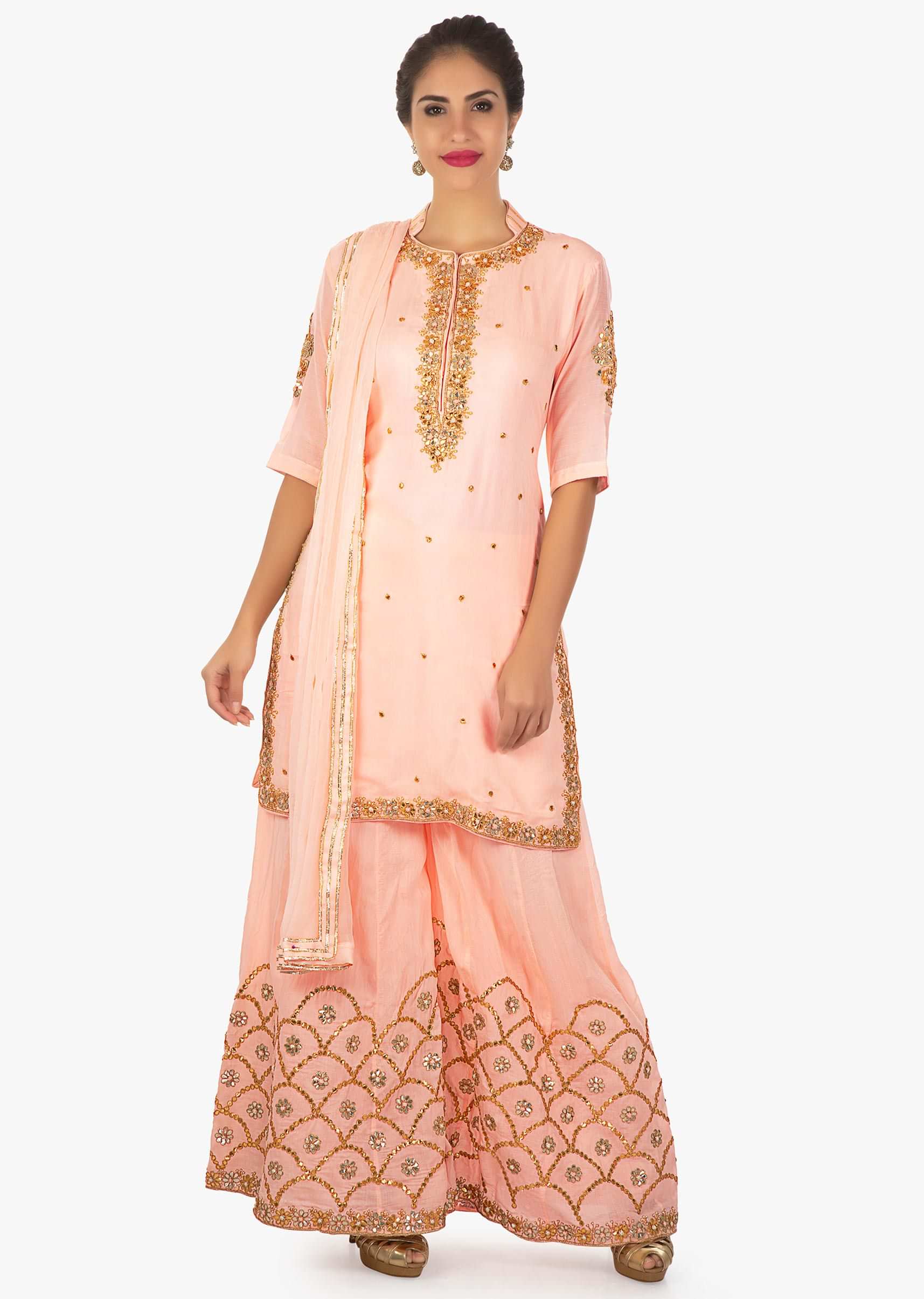 Light peach palazzo suit in gotta patch and moti work only on Kalki