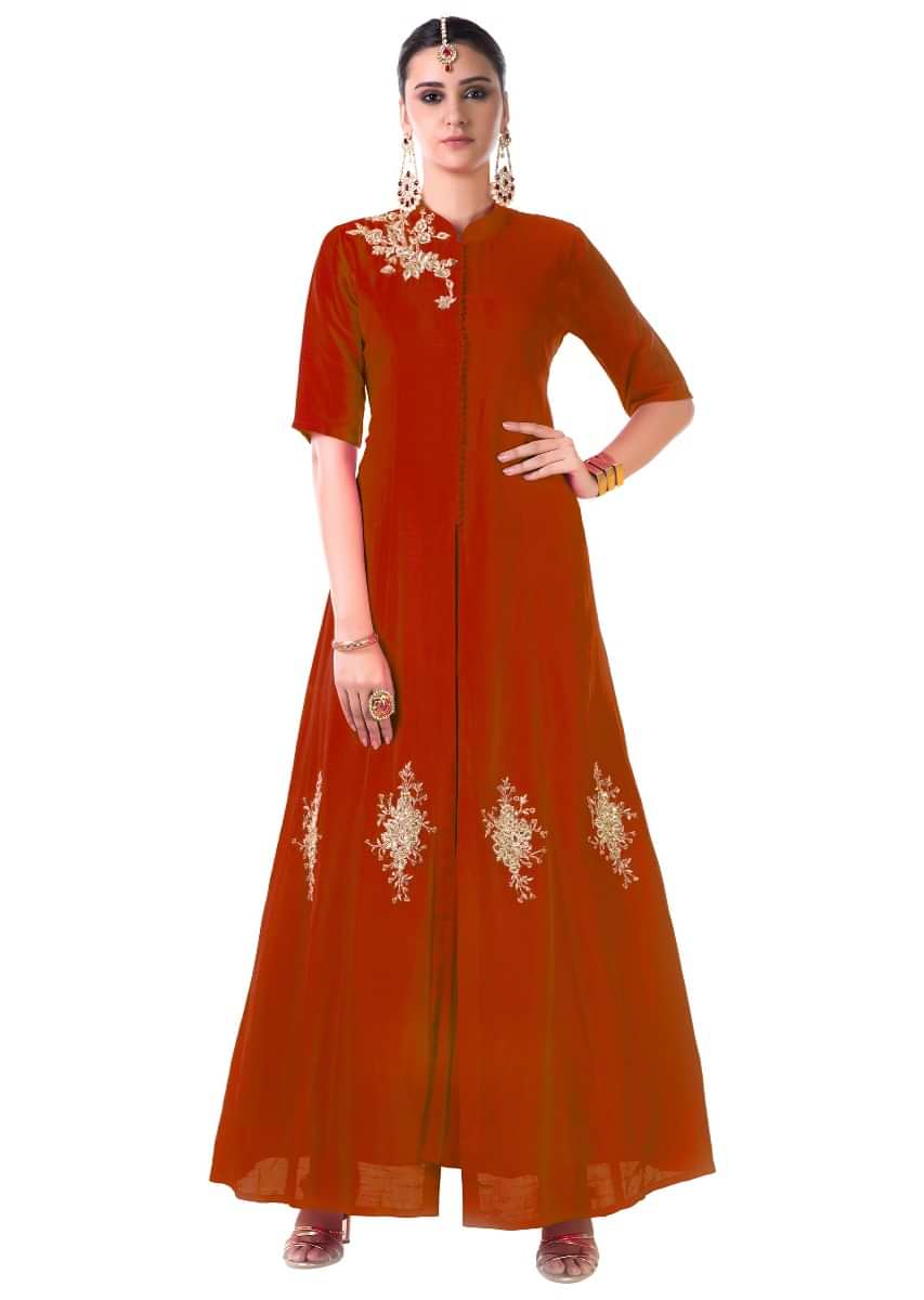 Red Hand Embroidered Jacket Style Anarkali Gown