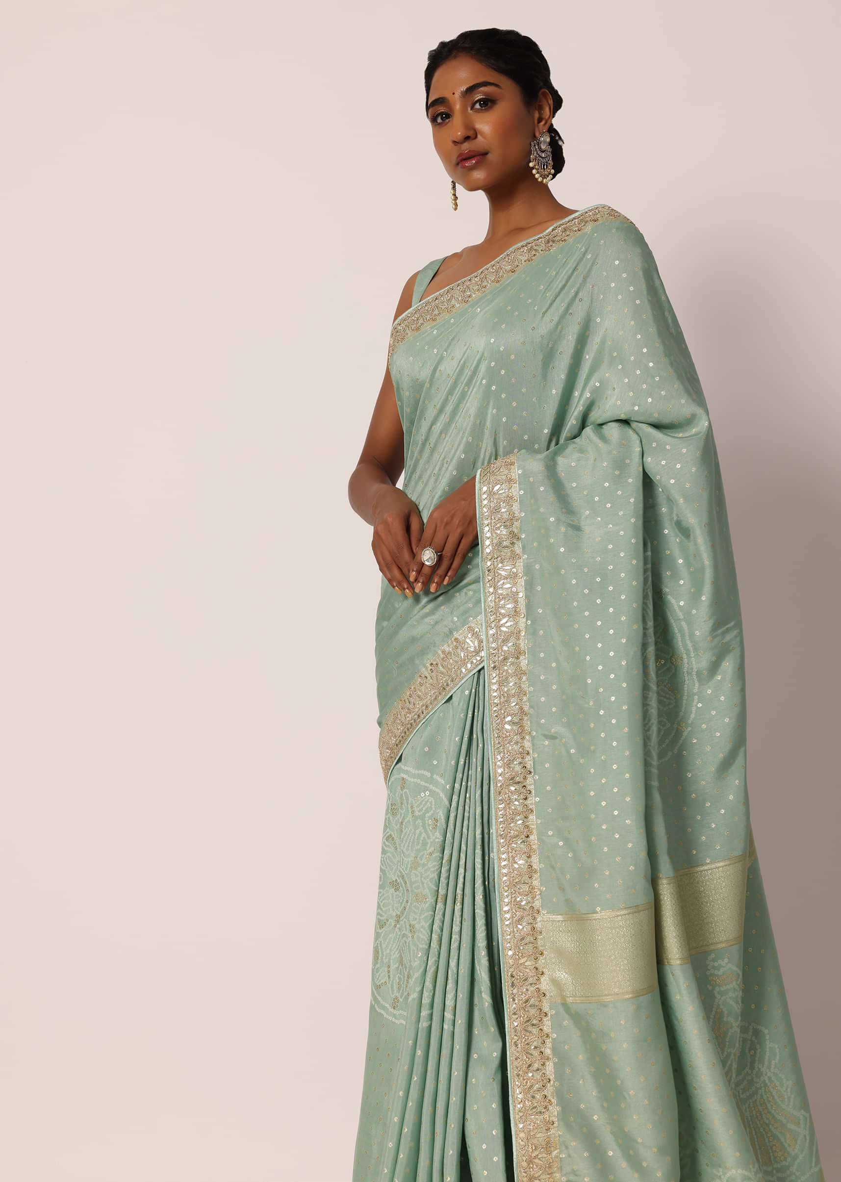 Buy Light Green Dola Silk Bandhani Saree With Unstitched Blouse Piece Kalki  Fashion India