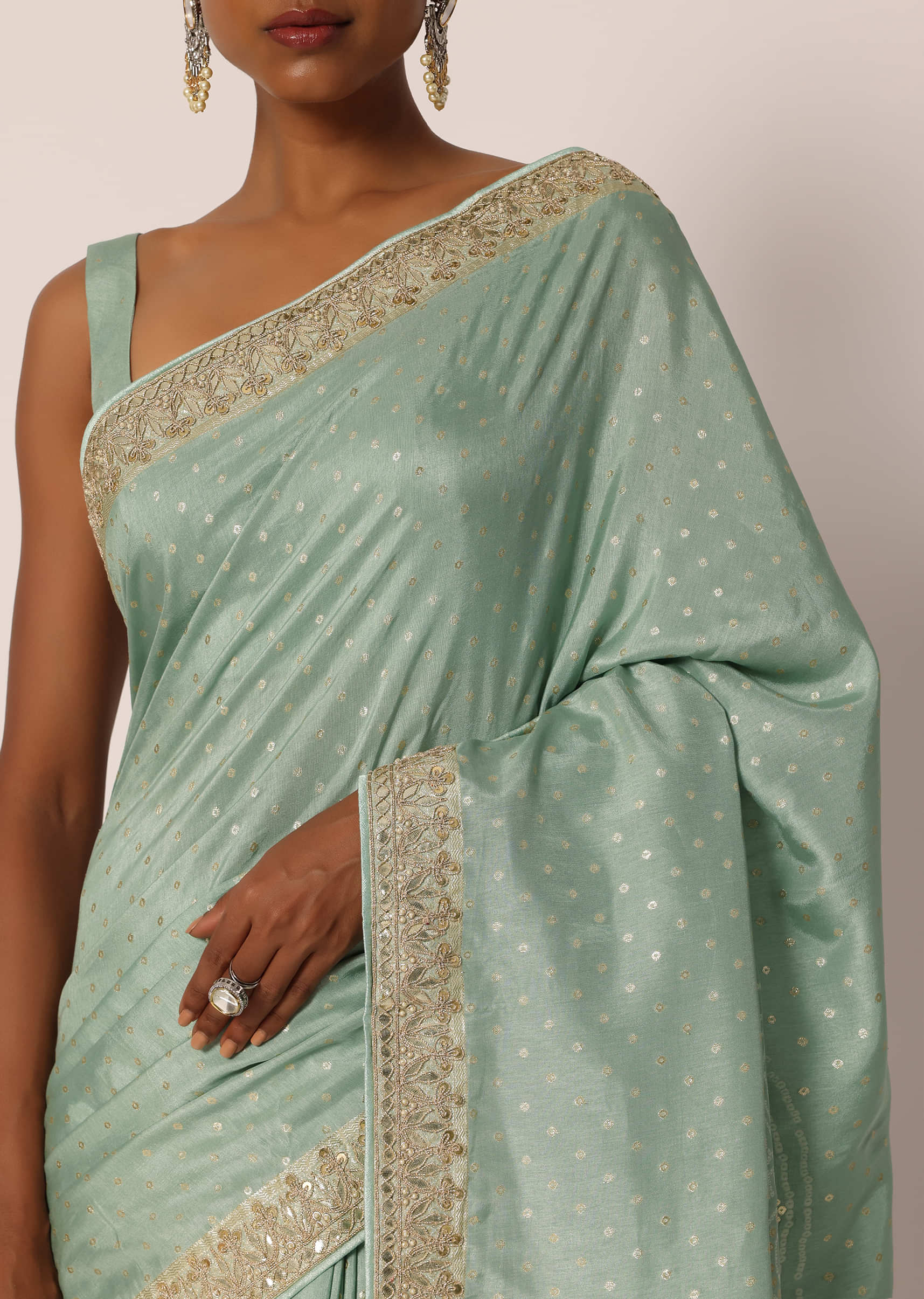 Buy Light Green Dola Silk Bandhani Saree With Unstitched Blouse