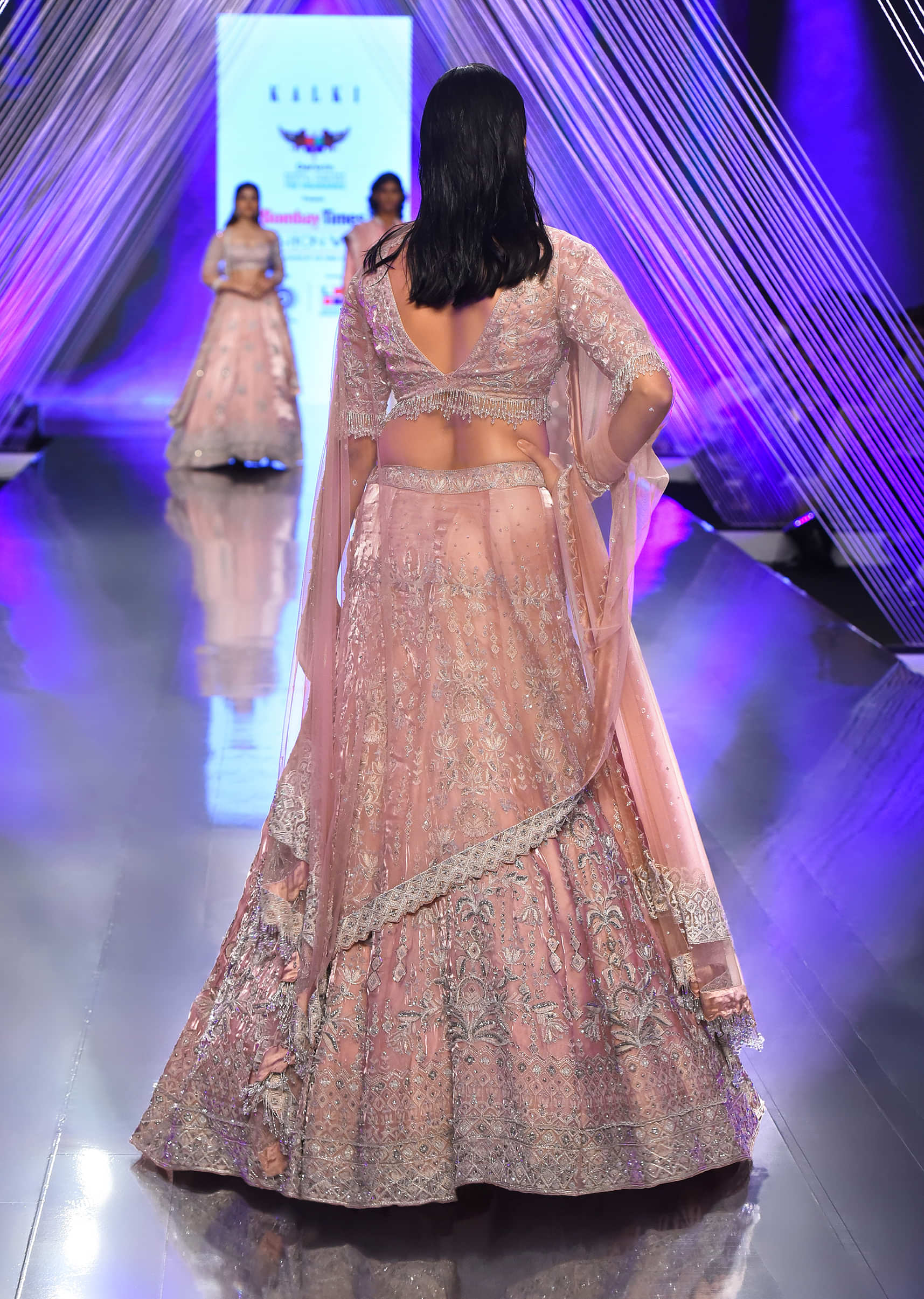 Light Pink Lehenga And Crop Top In Sequins Embroidery