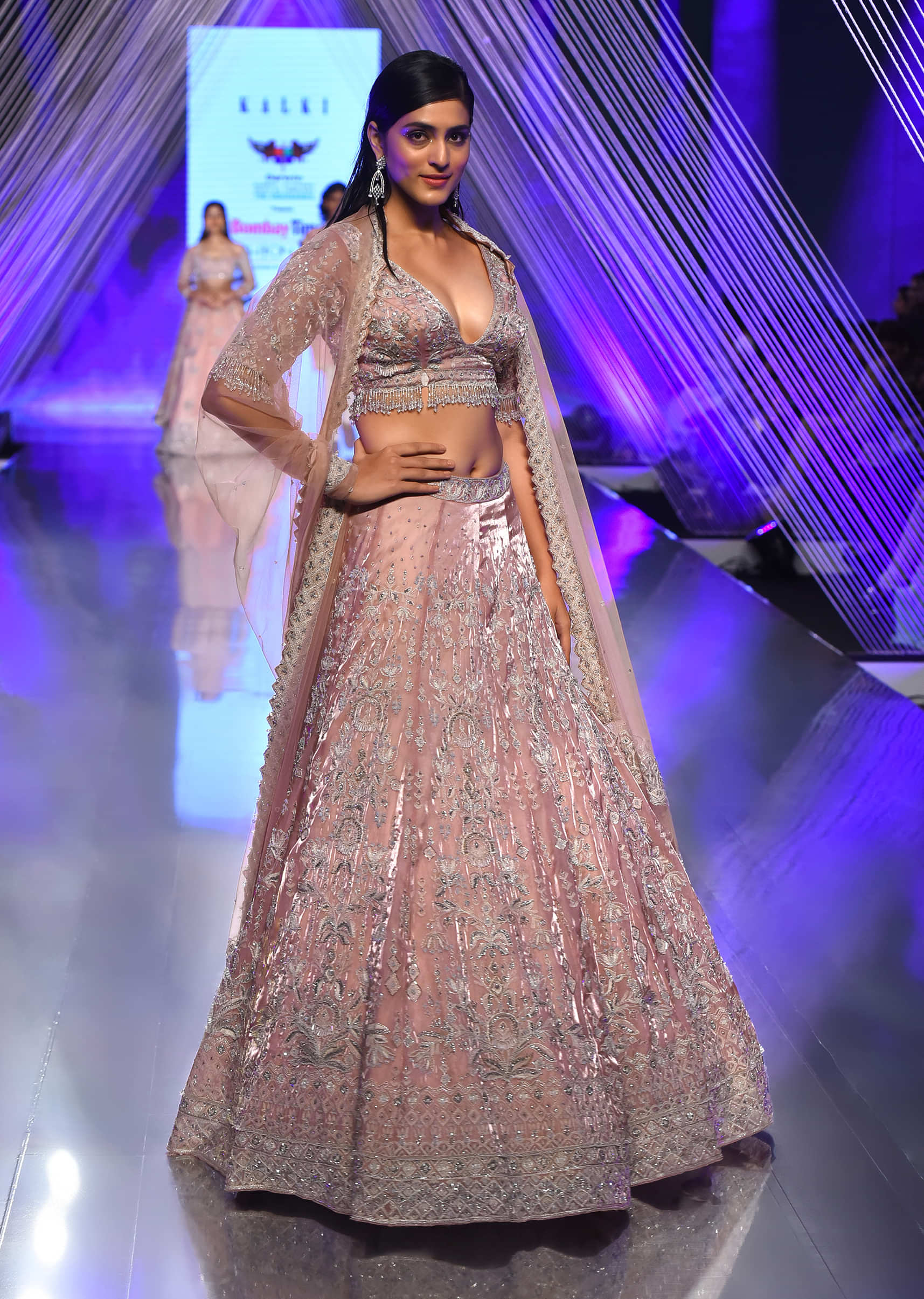 Light Pink Lehenga And Crop Top In Sequins Embroidery