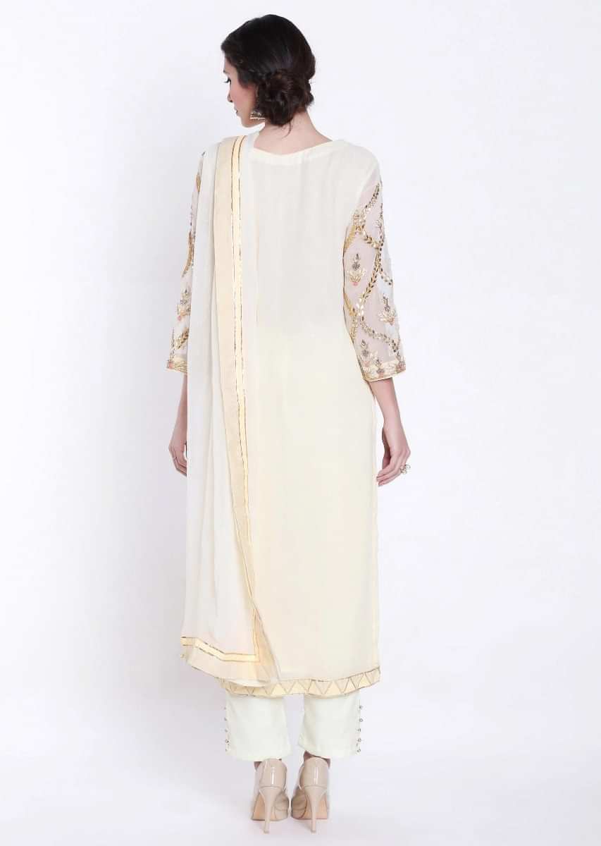 Lime Yellow Straight Suit With Gotta Patch Embroidered Buttis All Over Online - Kalki Fashion
