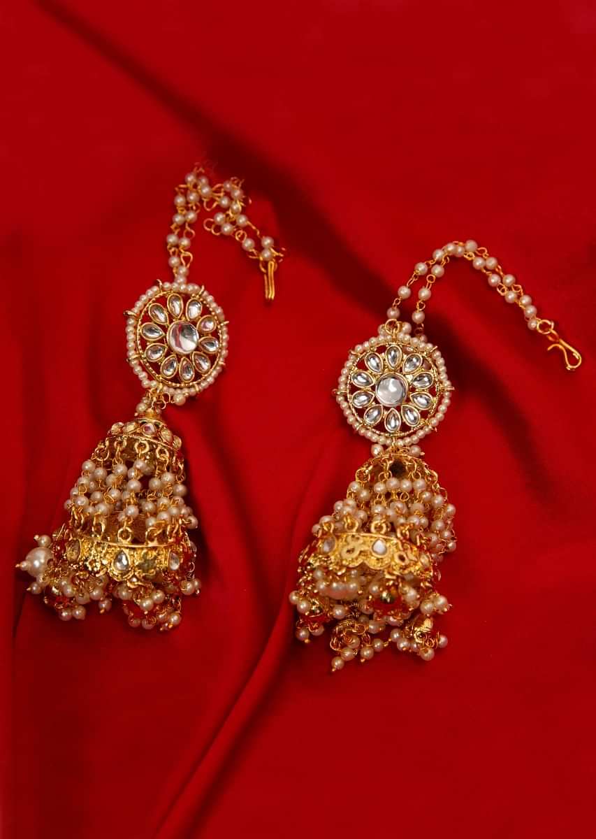 Long chandelier earring with kundan and moti 
