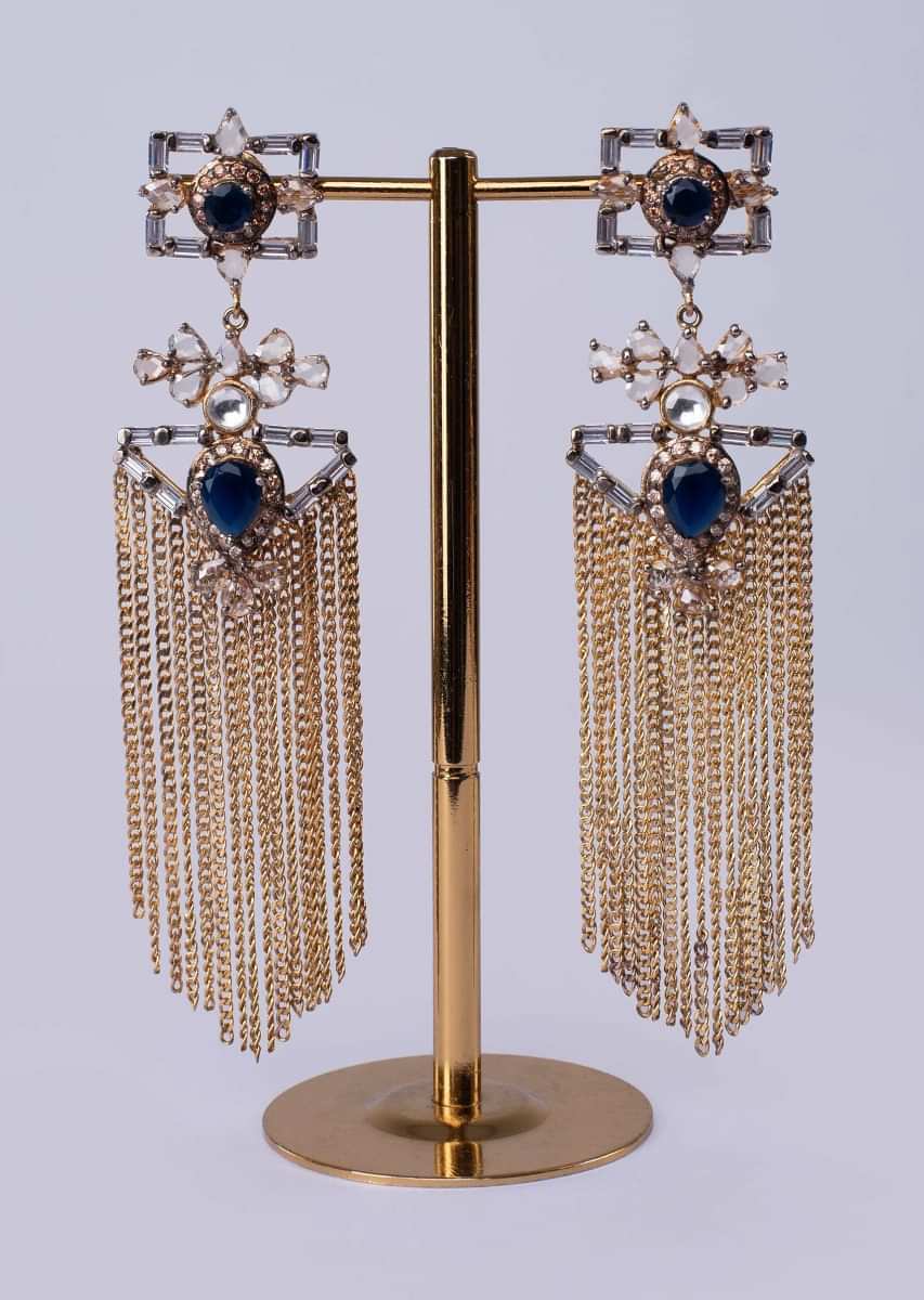 Long chandelier earring with multi string tassel chain only on Kalki