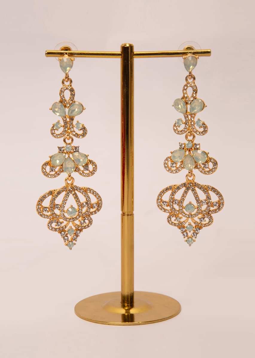 Long drop earring with studded with stones and beads