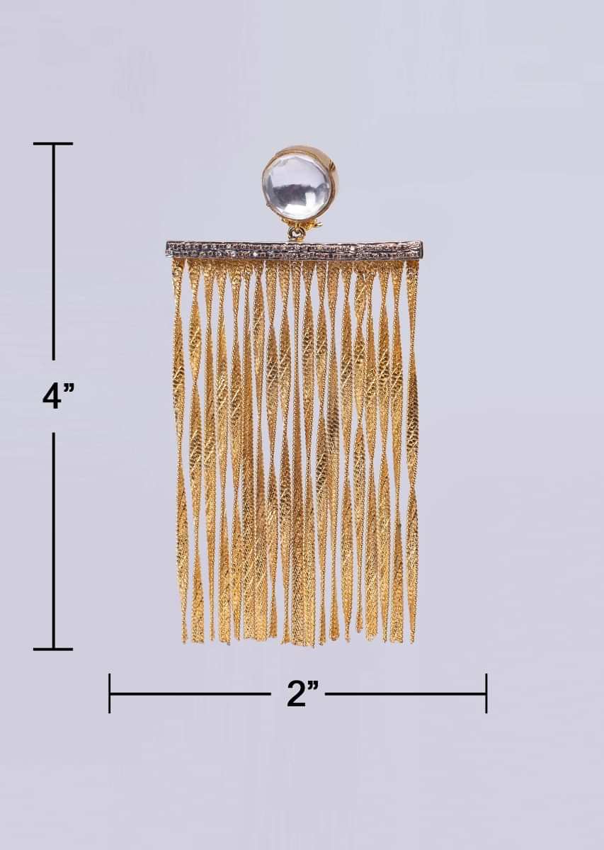 Long drop sleek gold chain tassel earring only on Kalki