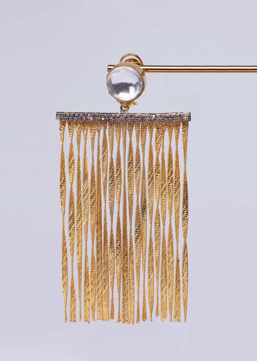 Long drop sleek gold chain tassel earring only on Kalki