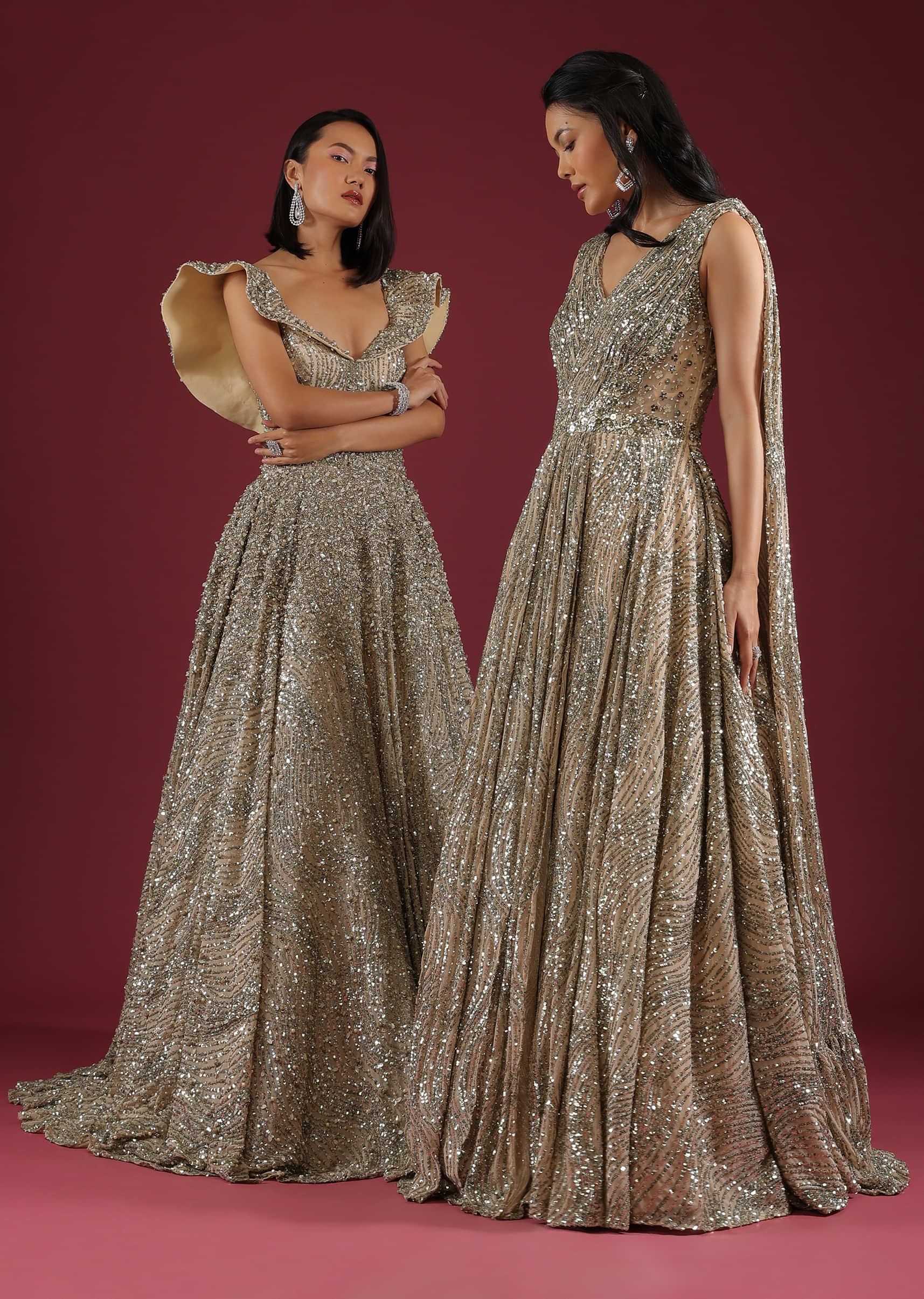 Shiny Champagne Gold Sequins Sleeveless Long Prom Dress, Sparkly Long –  abcprom