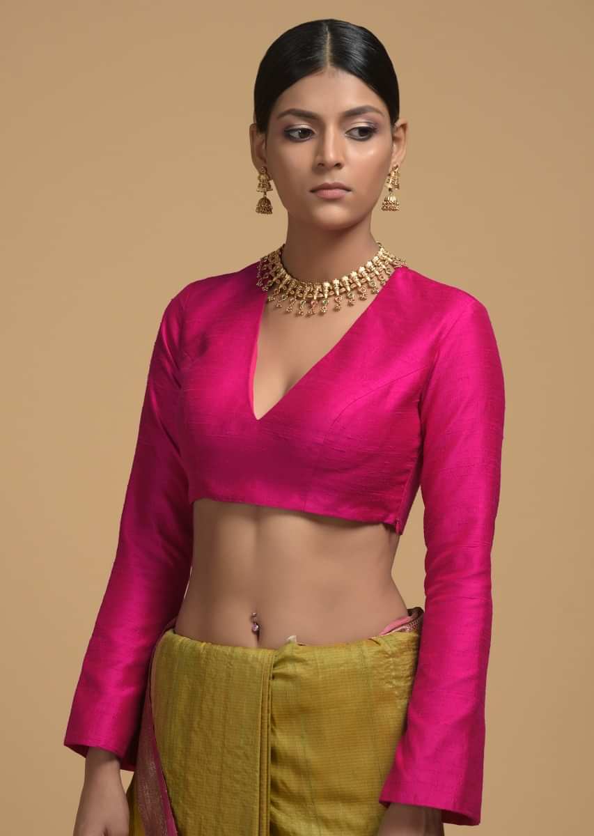 Buy Powder Pink Pearl Drop Full Sleeve Blouse Paired With Sharara And  Dupatta by Designer VVANI BY VANI VATS Online at Ogaan.com