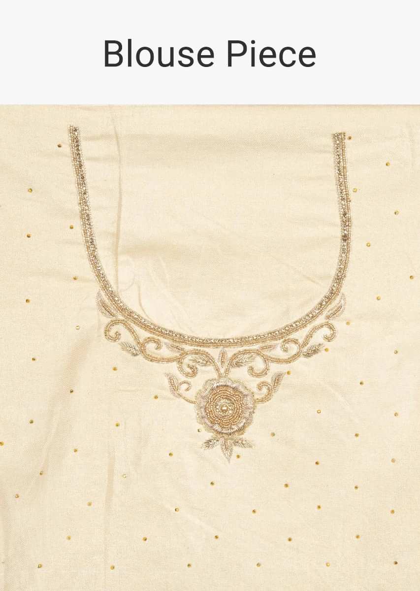 Magenta satin saree with golden scallop embroidered pallo only on Kalki