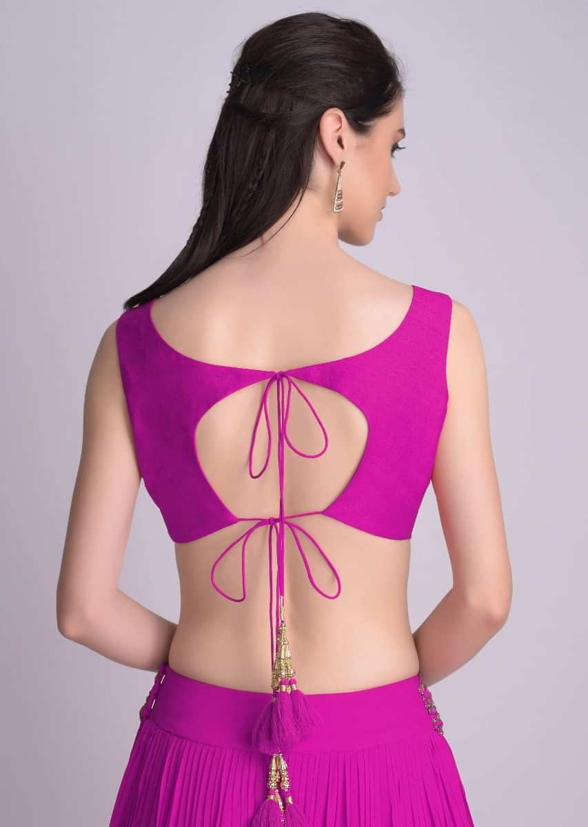 Magenta Sleeveless Blouse With Double Tie Up Tassel Dori At The Back