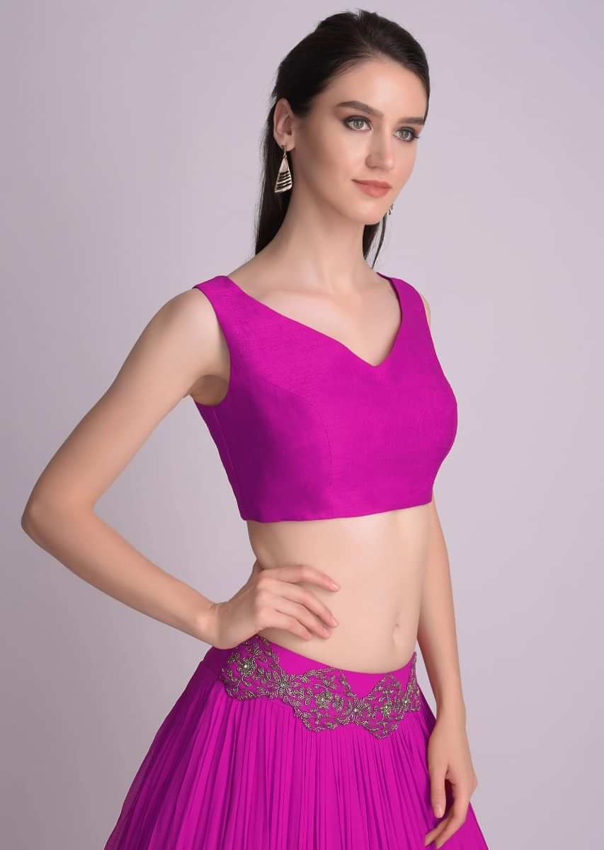 Magenta Sleeveless Blouse With Double Tie Up Tassel Dori At The Back