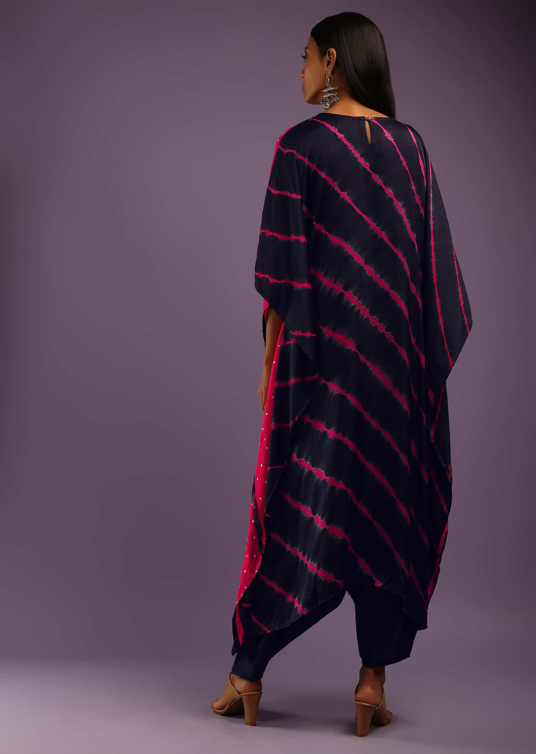 Magenta Kaftan Suit In Crepe With Real Bandhani And Tie Dye Design  