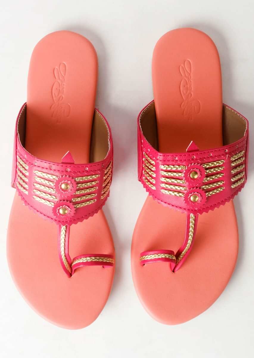 Magenta Multi Kolhapuri With Peach Base  By Sole House