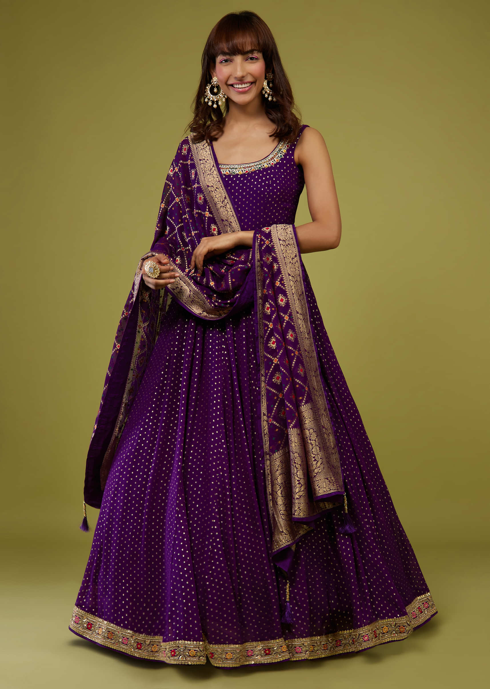 Majesty Purple Georgette Anarkali Set With Brocade Dupatta
