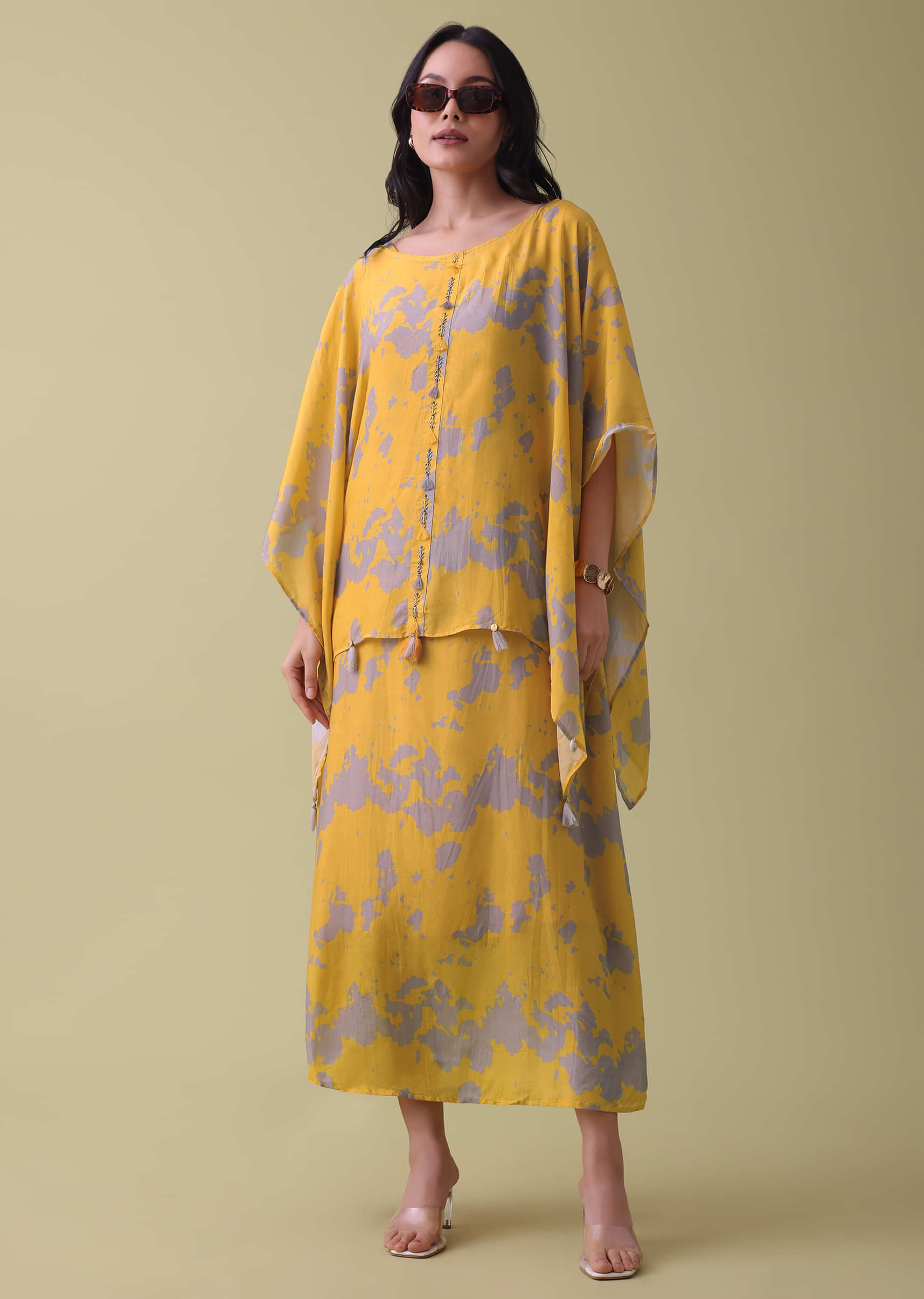 Buy Marigold Yellow Cotton Tie Dye Kurti Set with Fancy Sleeves