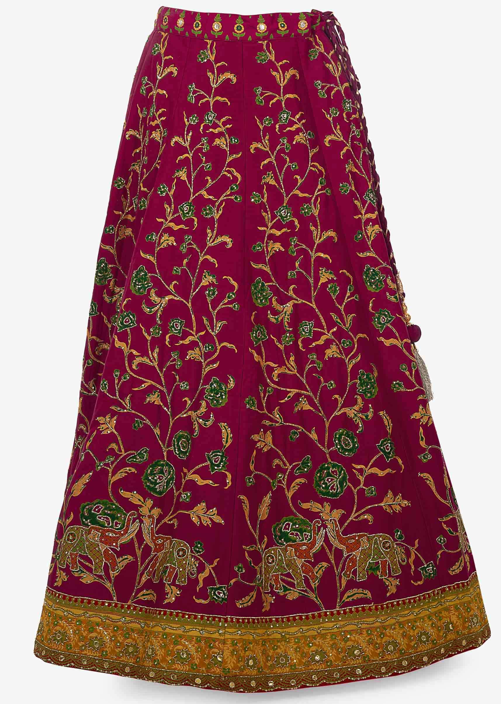 Maroon chanderi silk lehenga set in print and sequins work only on Kalki