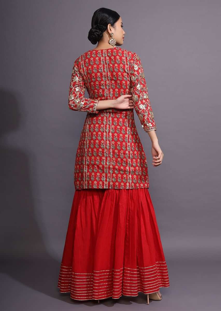 Buy Maroon Sharara Suit With Floral Print And Gotta Patti Work All Over ...
