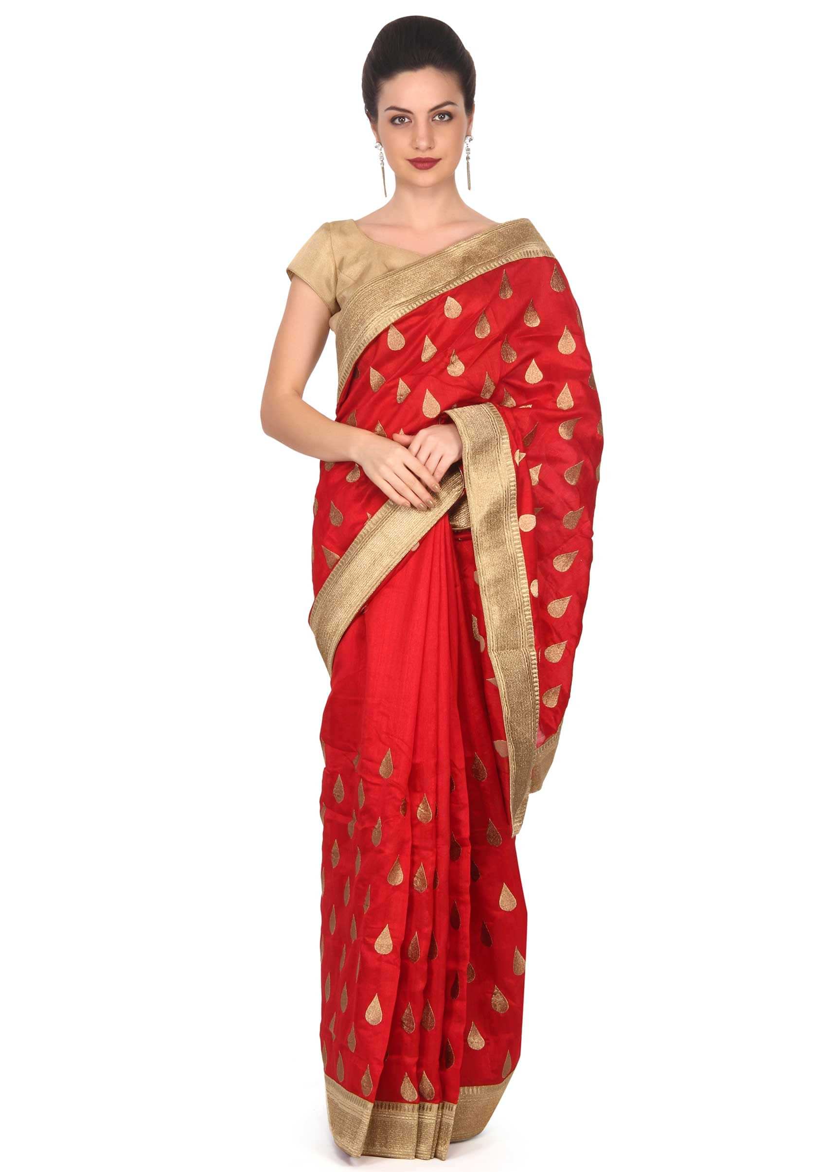 Maroon silk saree with weave embroidery only on Kalki