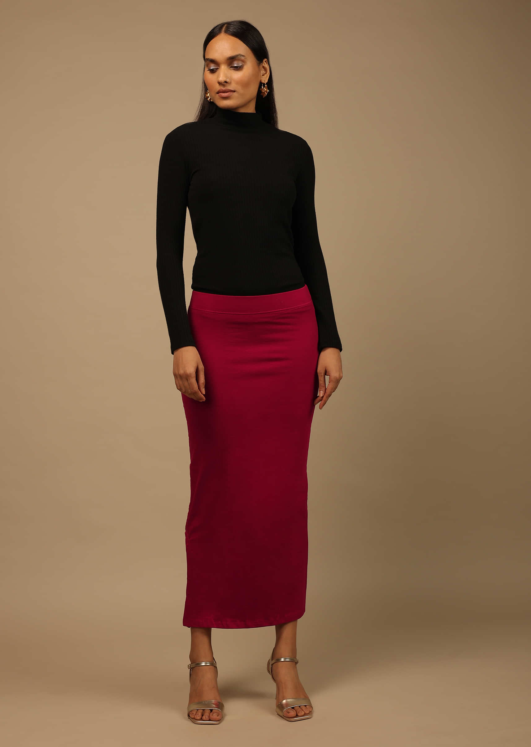 Womanista Women's Ready to Wear Saree + Maroon Lycra Shapewear Saree  Petticoat