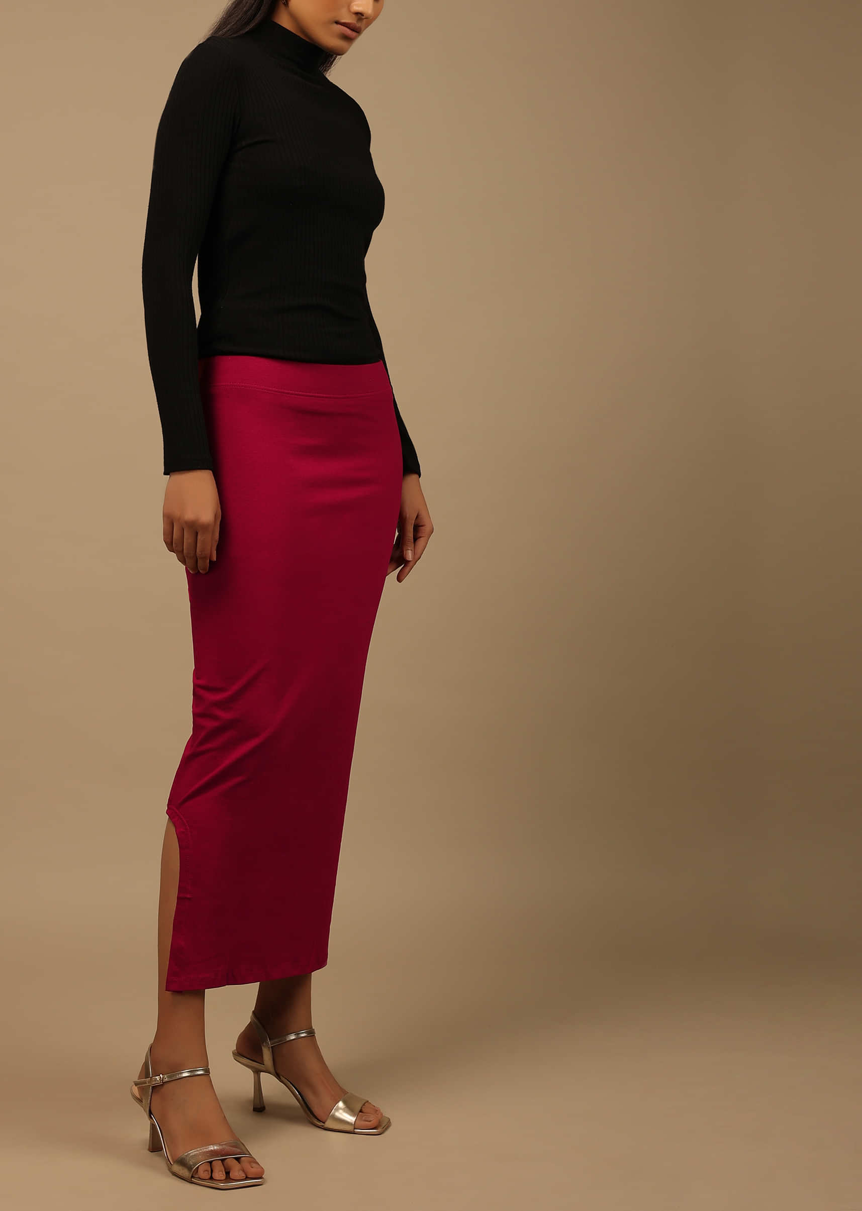 Buy Red Shapewear Saree Petticoat In Cotton Lycra With Elastic Waistband  And Slit KALKI Fashion India