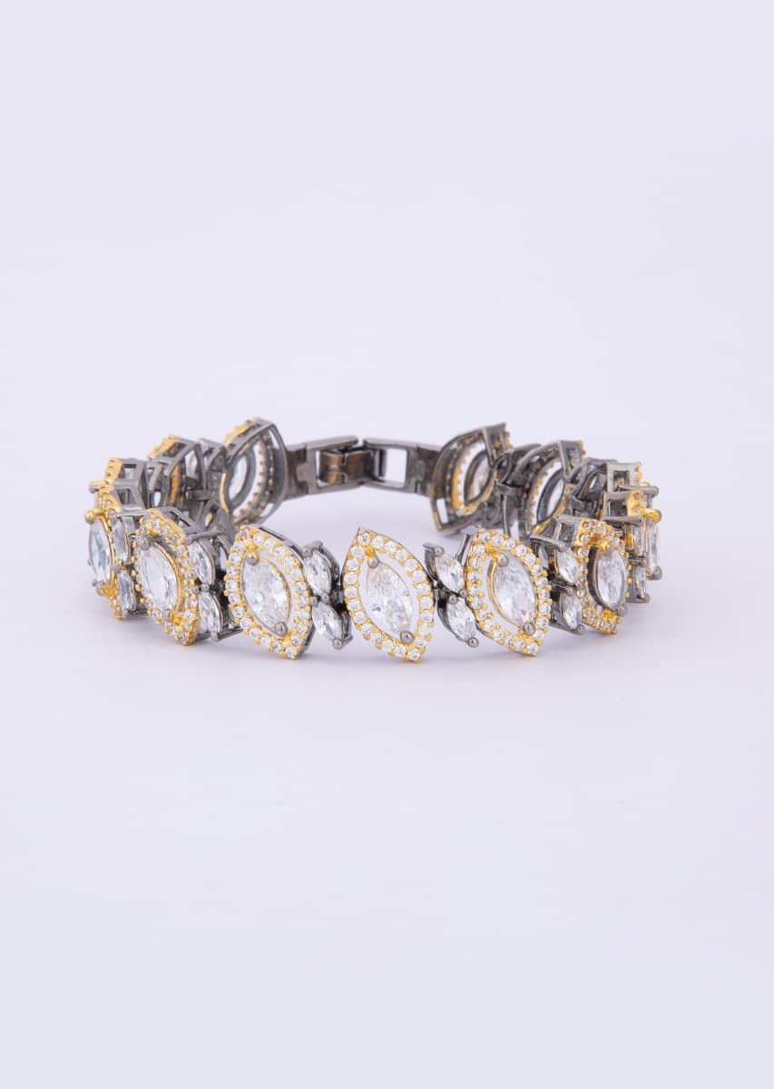 Marquise cut golden stone studded bracelet with crystal bead only on Kalki