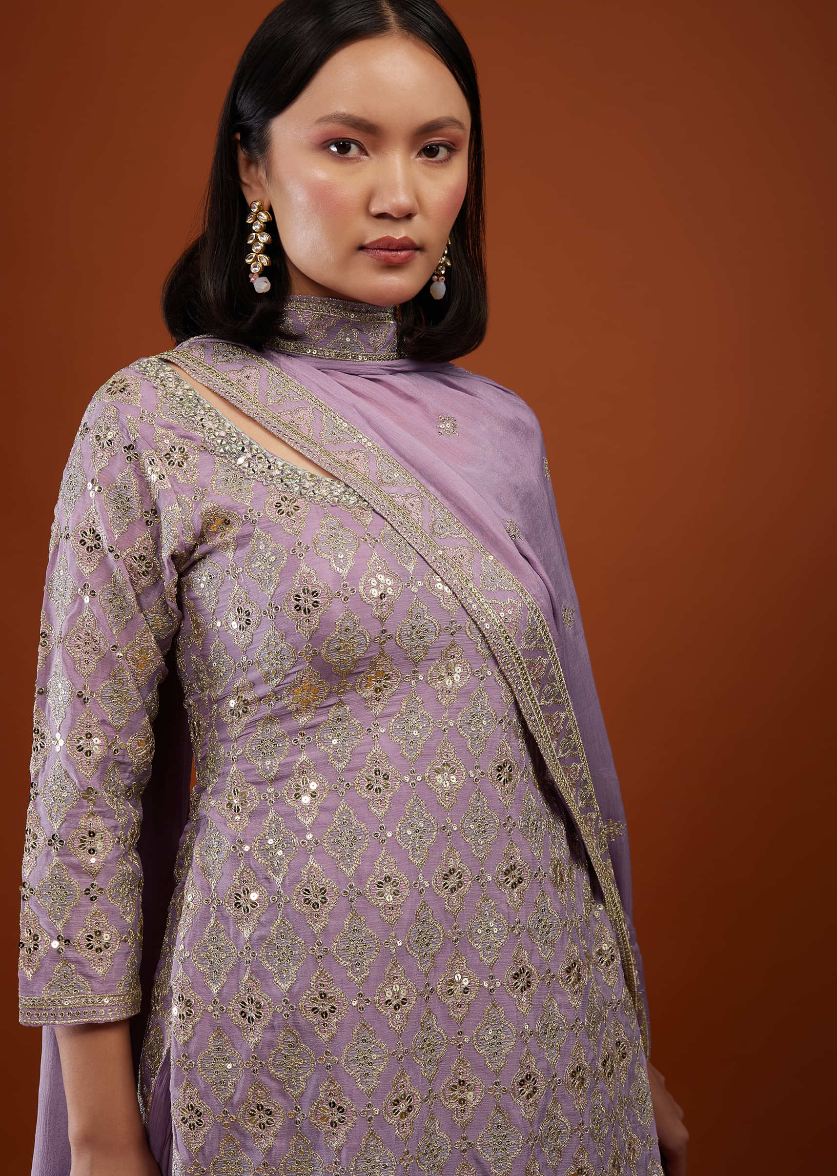 Lilac Purple Sharara Suit With Embroidery