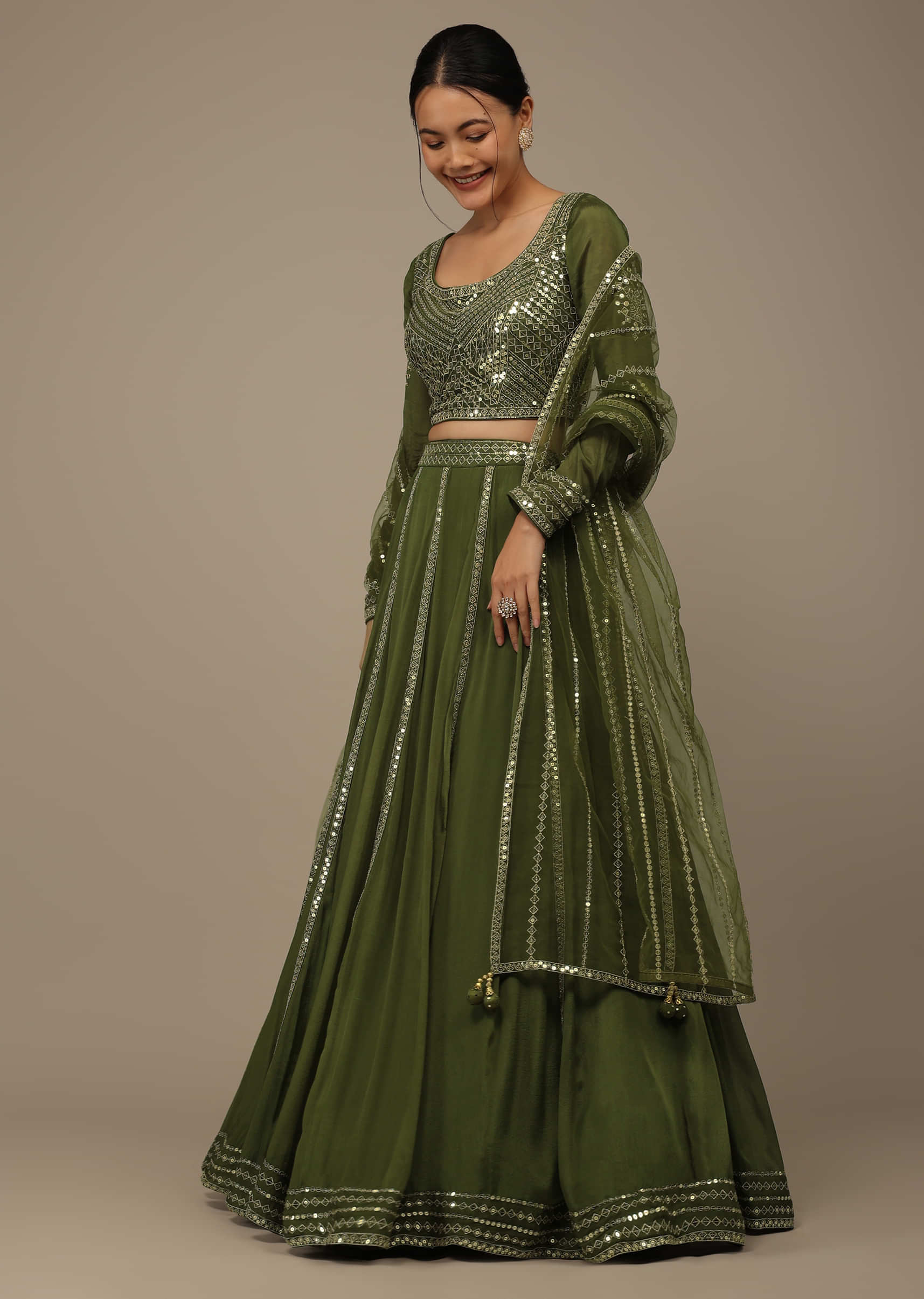 Lehenga Choli In Mint Green Color with Satin Blouse and Dupa