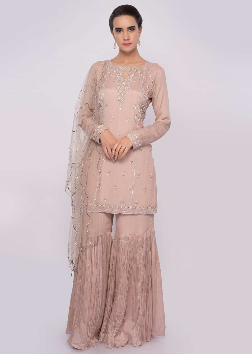 Mellienal Pink Sharara Suit Set In Embroidery And Butti Online - Kalki Fashion