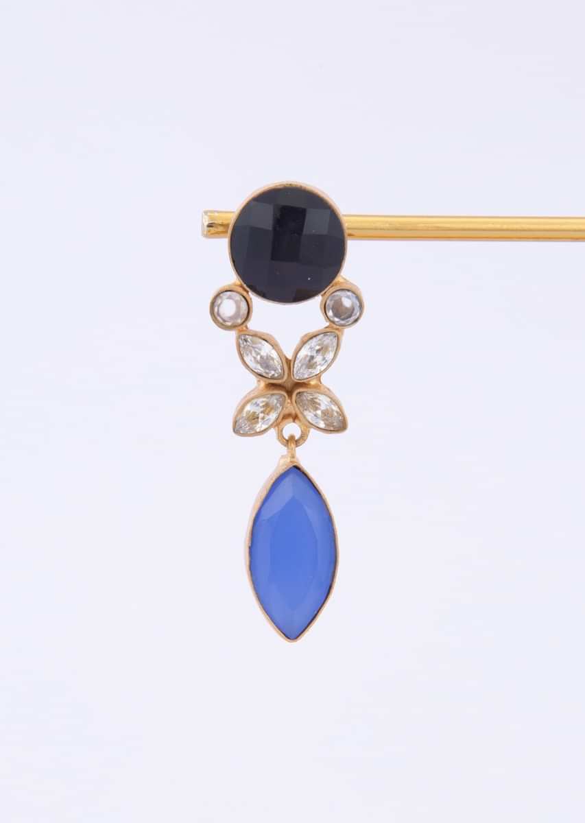 Metal Coated Dangler Earring Adorn With Black And Royal Blue Stone Online - Kalki Fashion