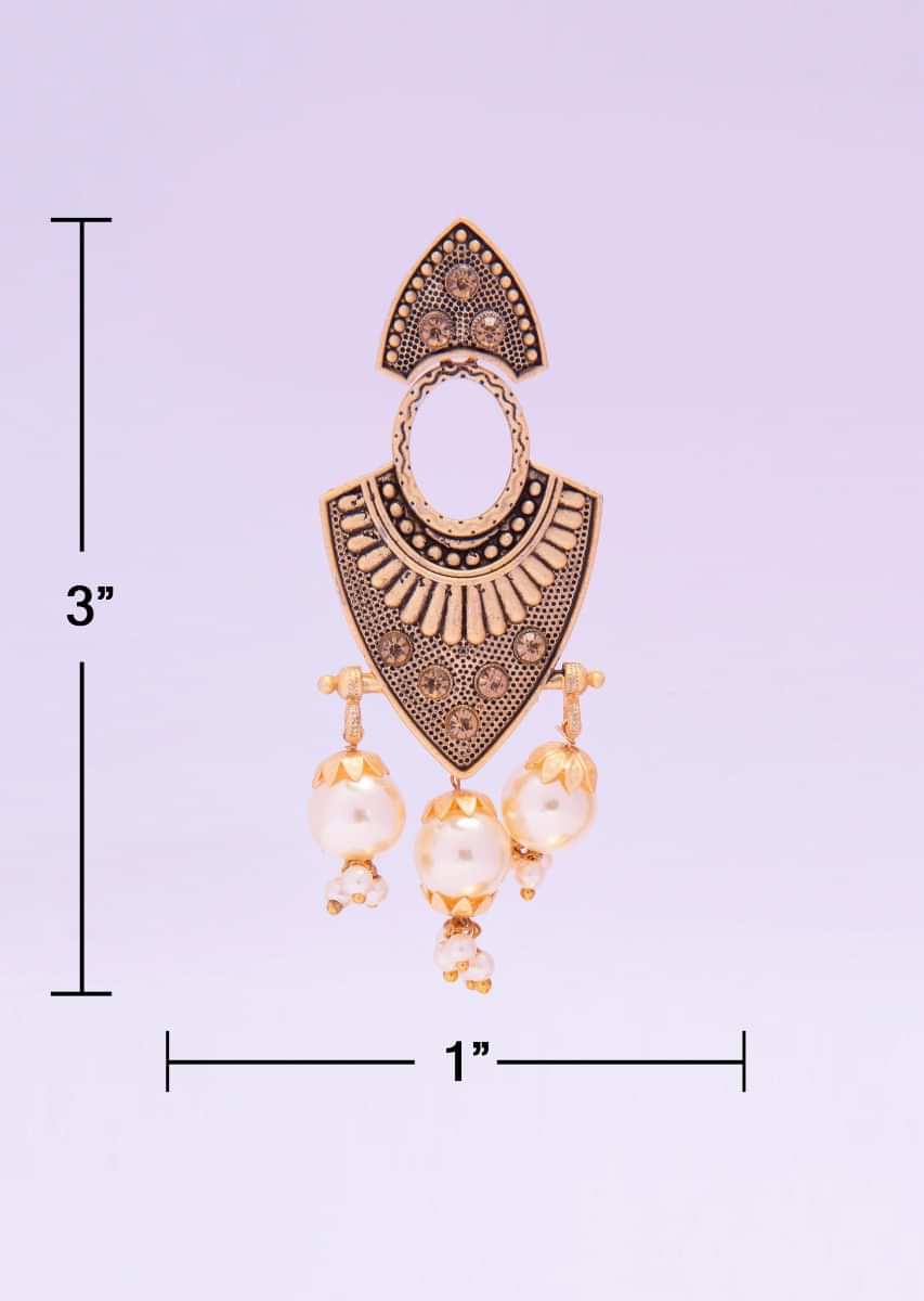 Metal coated fancy earring with pearls and beads only on kalki
