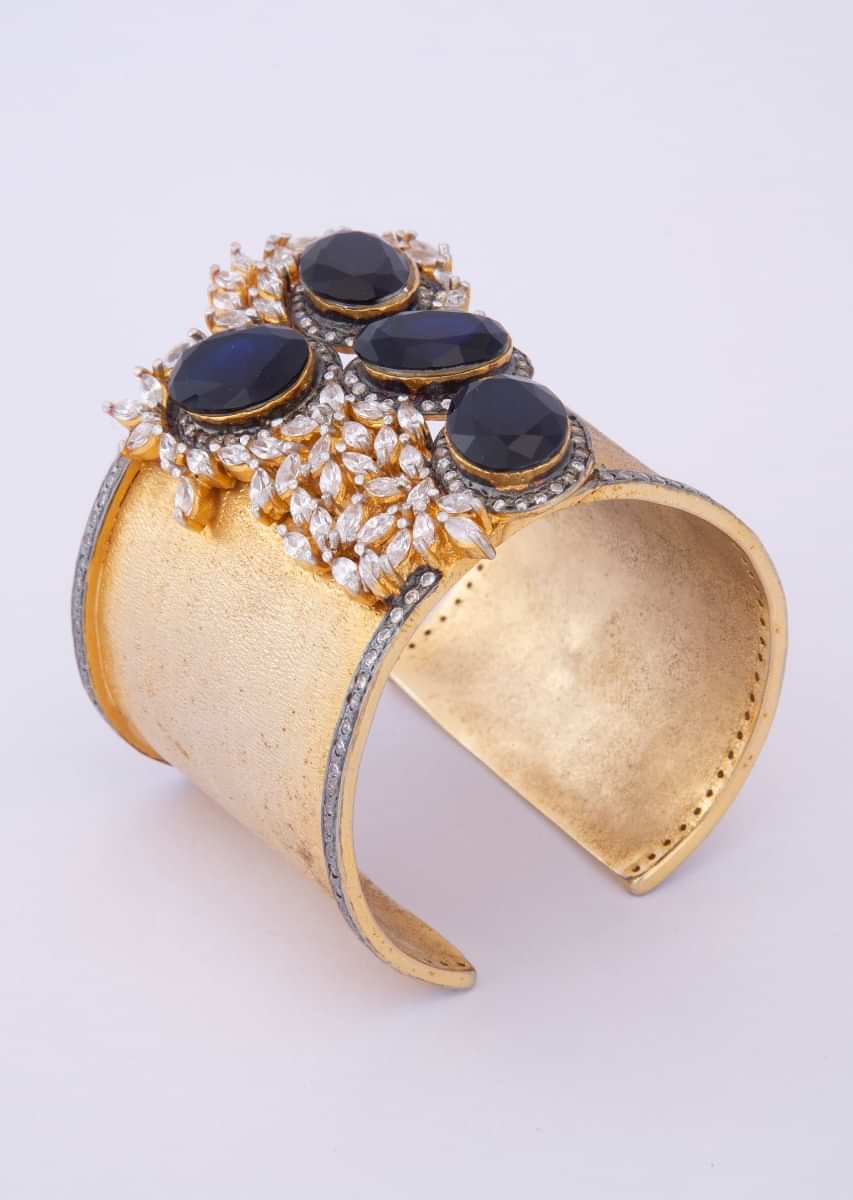 Metal Coated Golden Kada Adorn With Navy Blue Stone And Cz Diamonds Online - Kalki Fashion