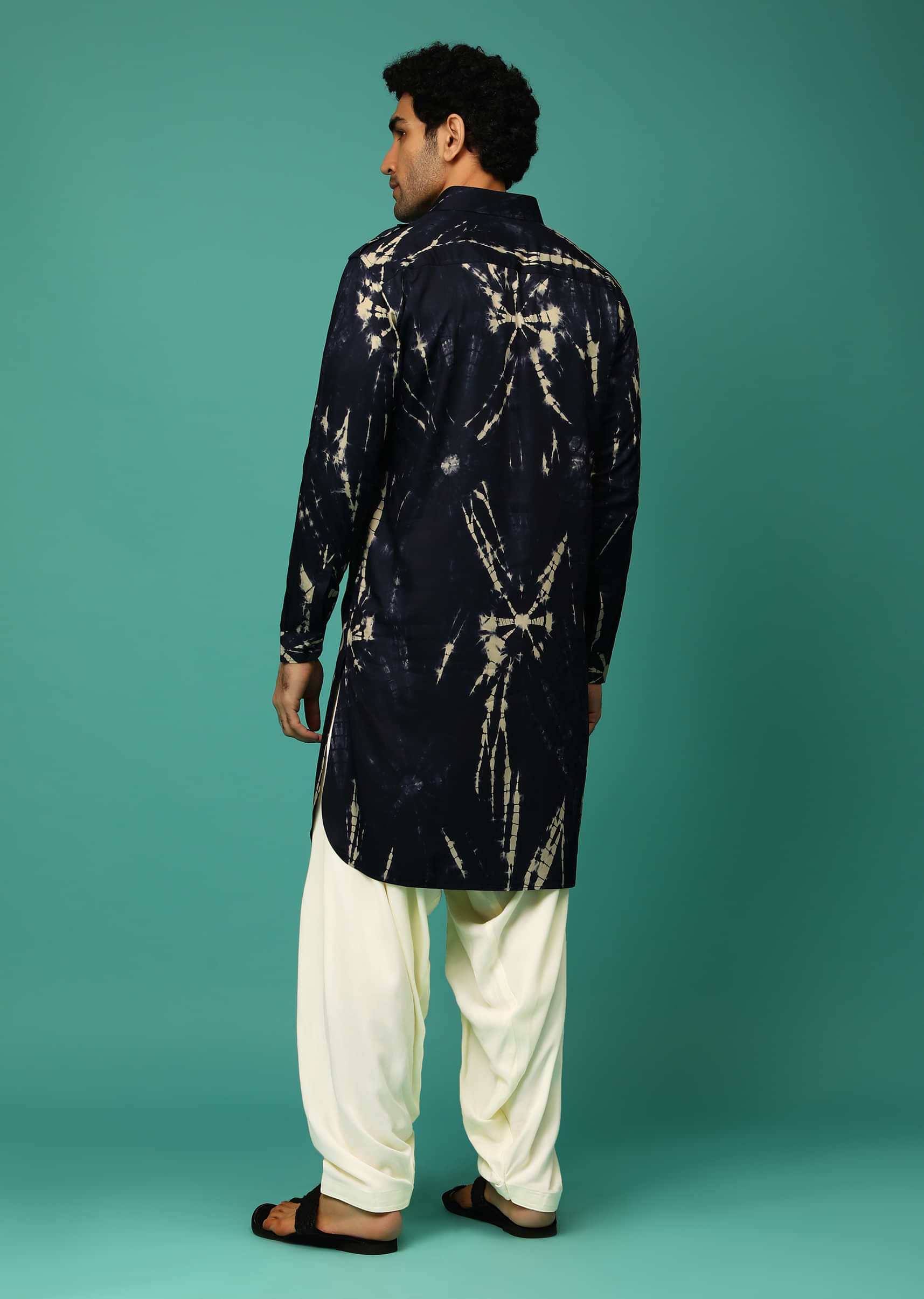 Midnight Blue And Cream Patiala Suit With Tie Dye Print And Pocket Detailing  