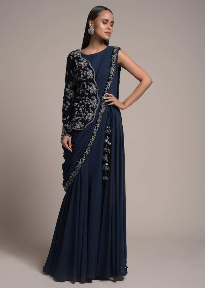 Gold Printed Designer Jacket Style Long Georgette Indo Western Dress –  Missprint India