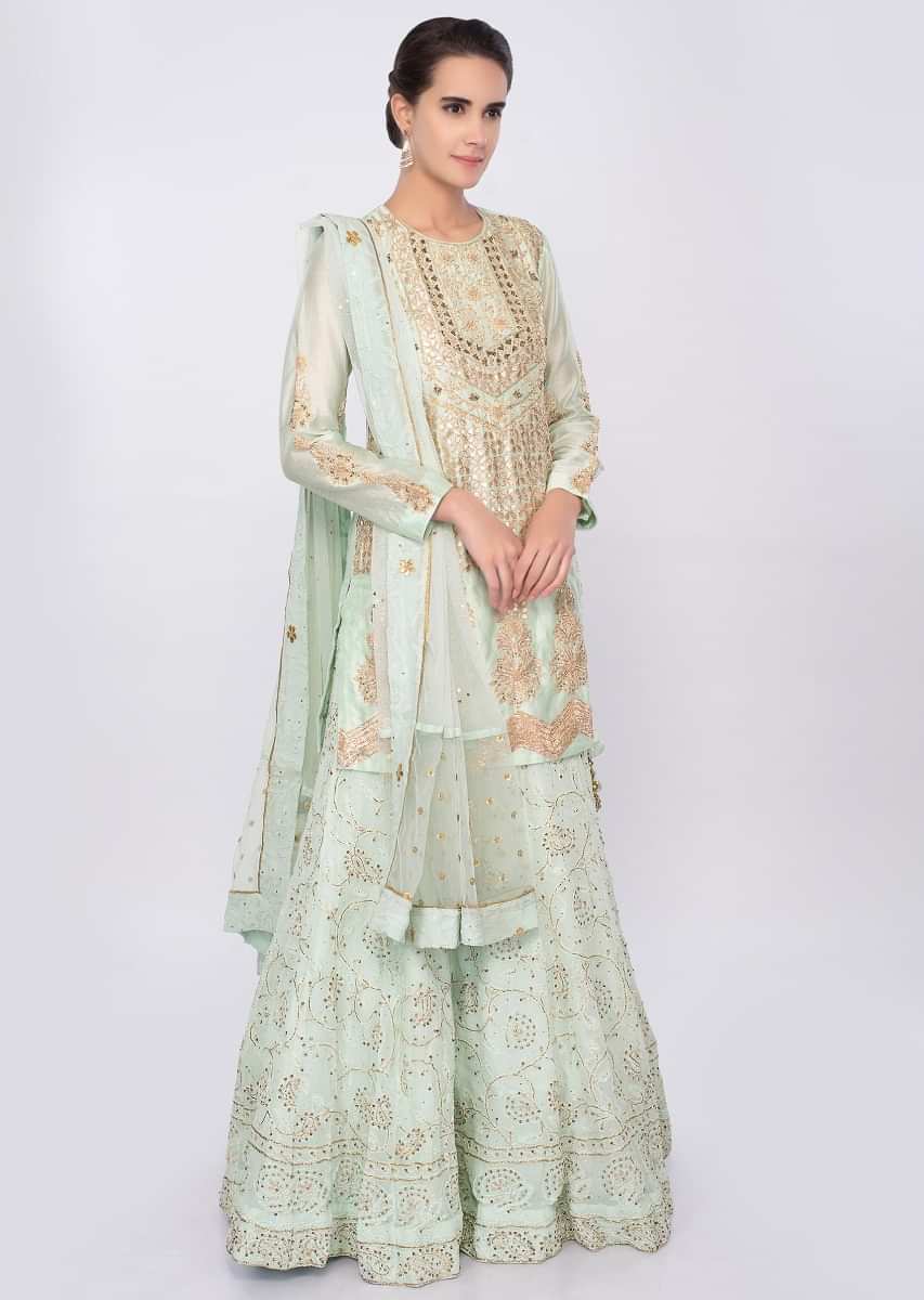 Mint Green Lehenga In Georgette With Lucknowi Embroidery 