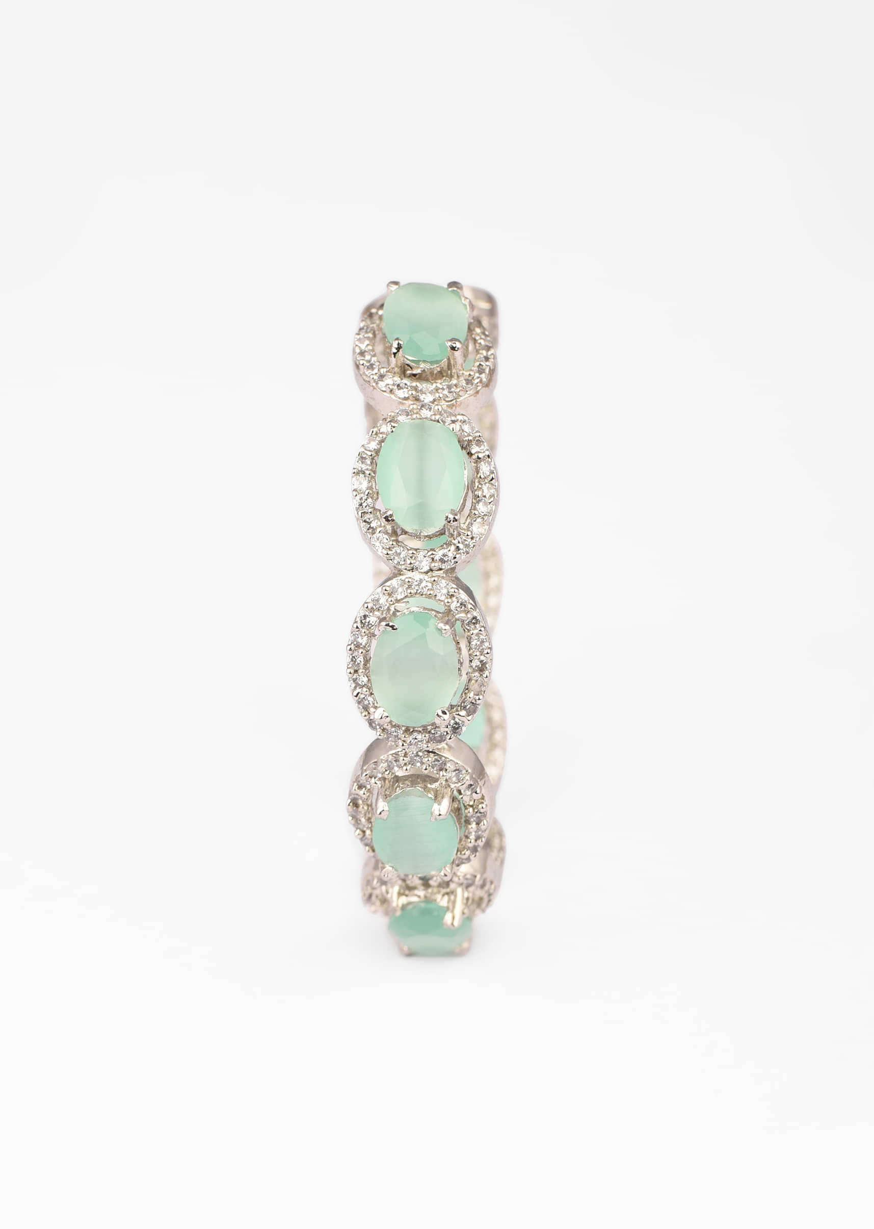Mint Green Stone Studded Hoop Earrings With Swarovski Accents 