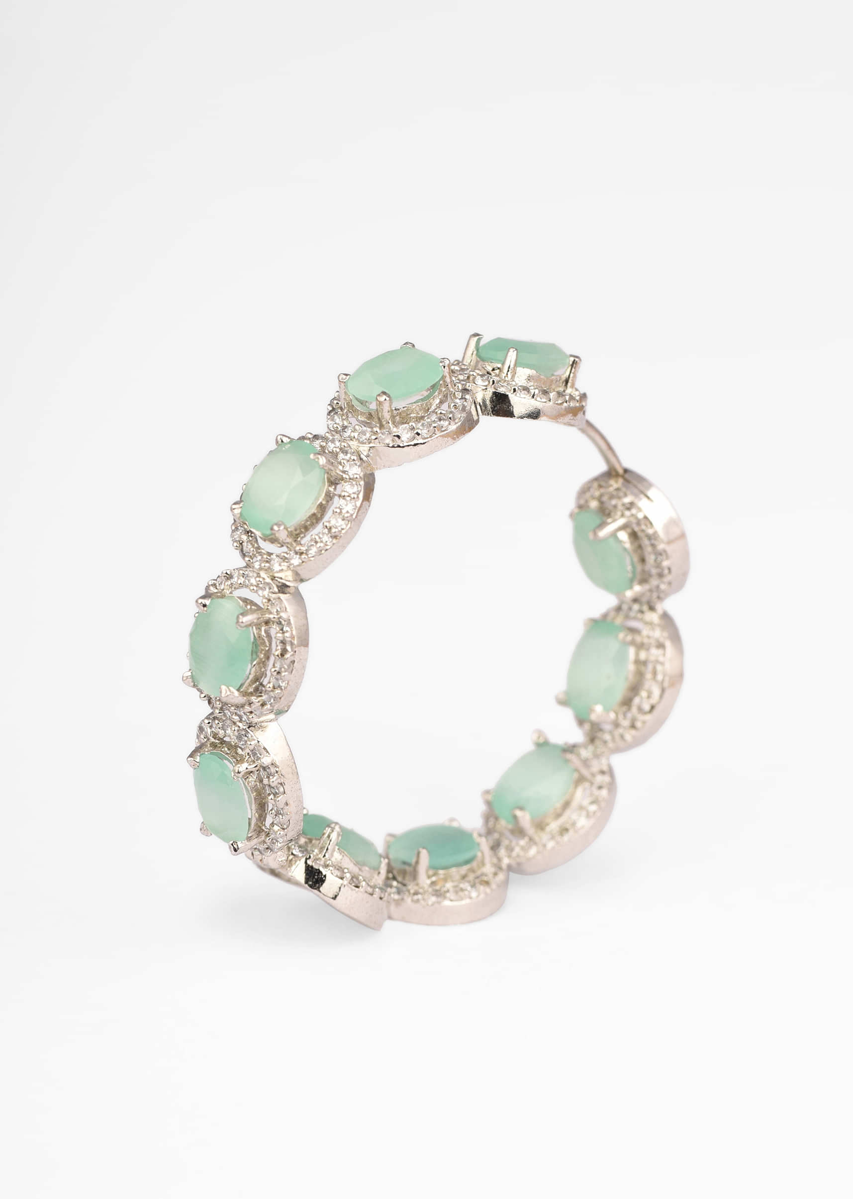 Mint Green Stone Studded Hoop Earrings With Swarovski Accents 